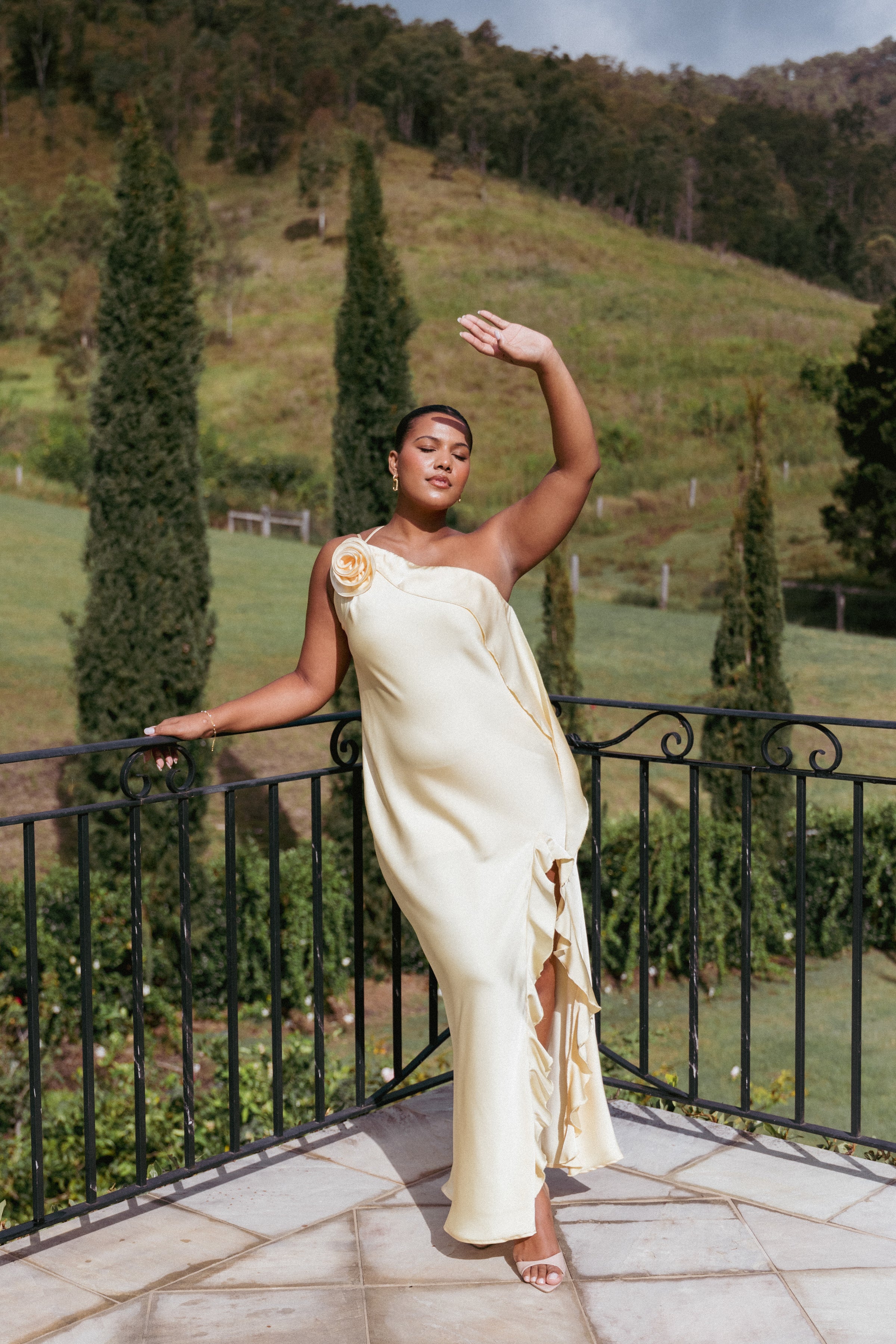 Petal and Pup USA DRESSES Aila Rosette One Shoulder Dress - Butter Yellow