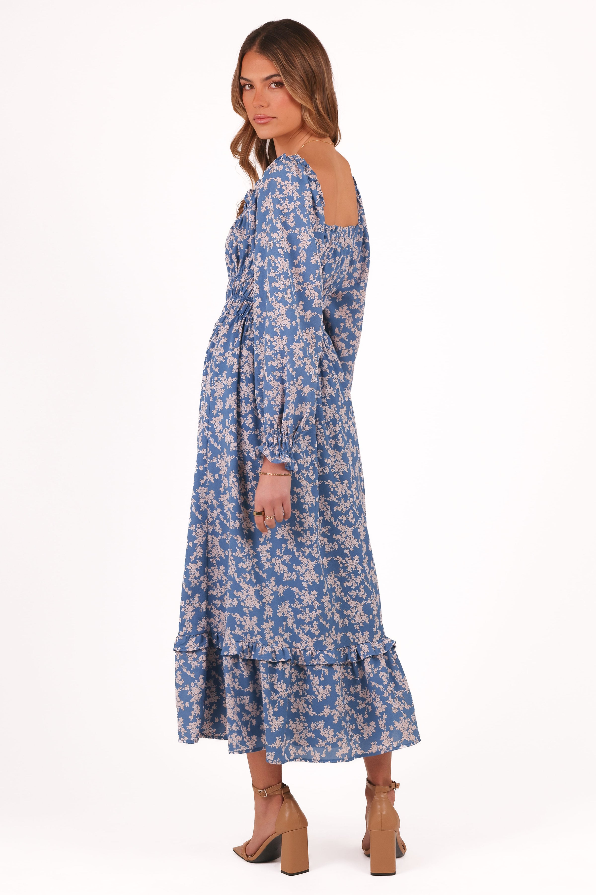 Petal and Pup USA DRESSES Aine Midi Dress - Blue Floral