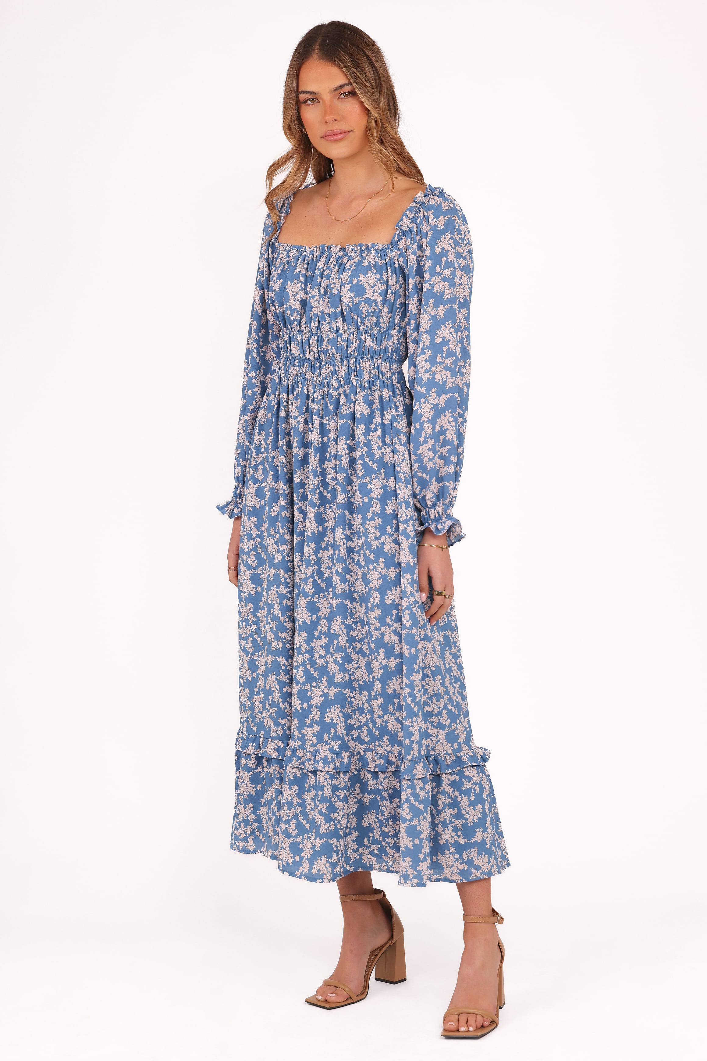 Petal and Pup USA DRESSES Aine Midi Dress - Blue Floral