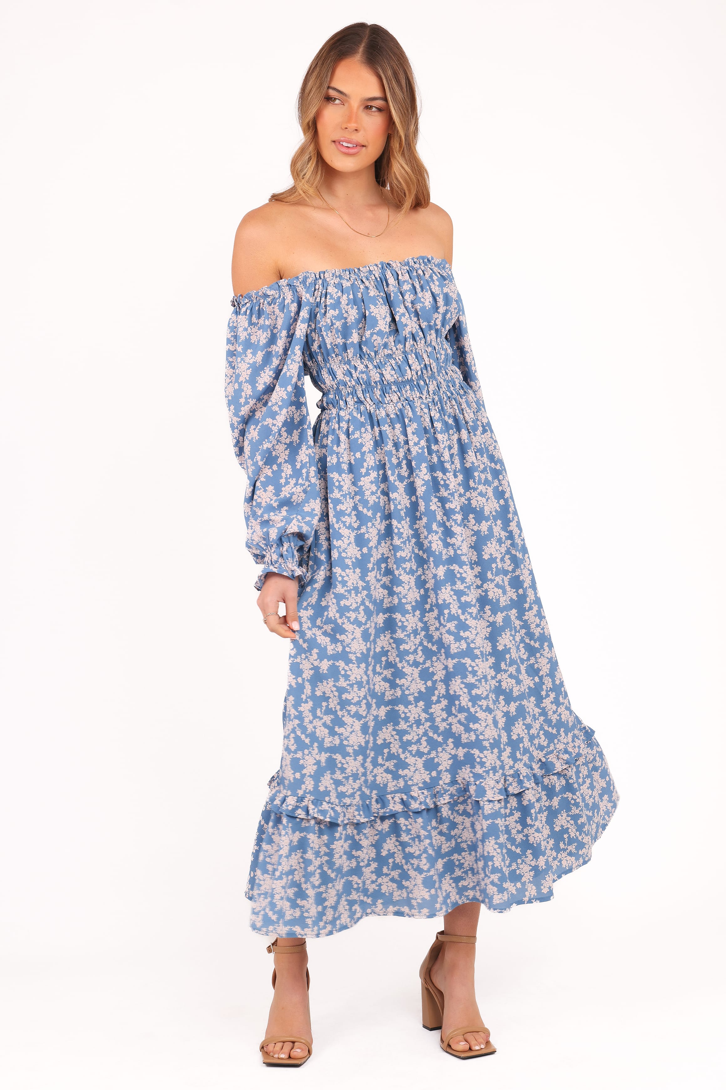Petal and Pup USA DRESSES Aine Midi Dress - Blue Floral