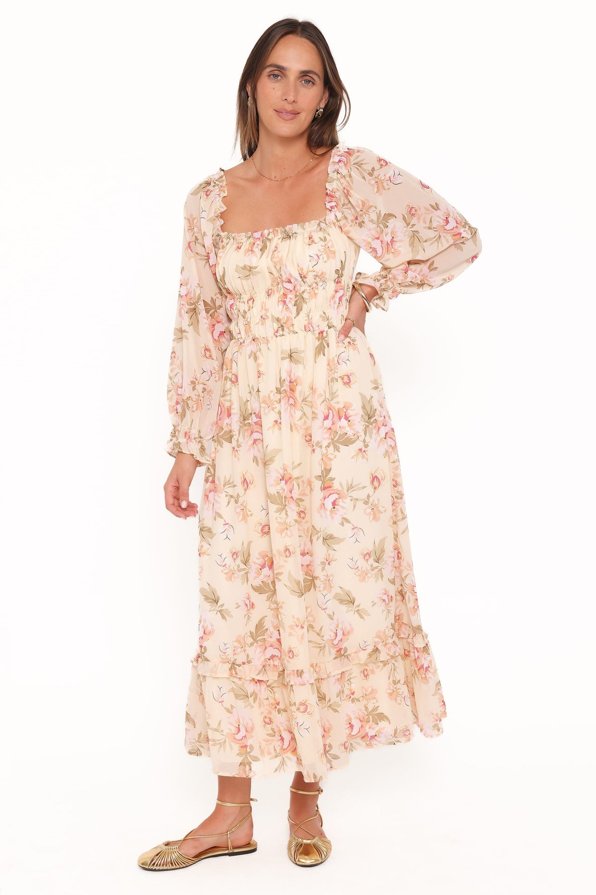 Petal and Pup USA DRESSES Aine Midi Dress - Cream Floral