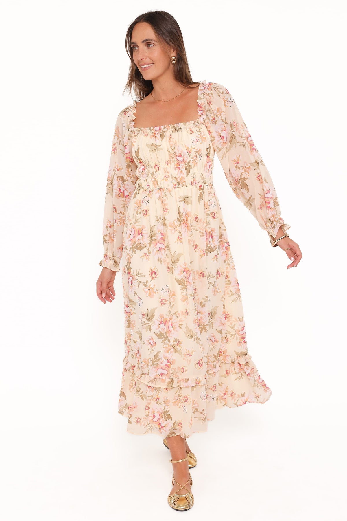 Petal and Pup USA DRESSES Aine Midi Dress - Cream Floral