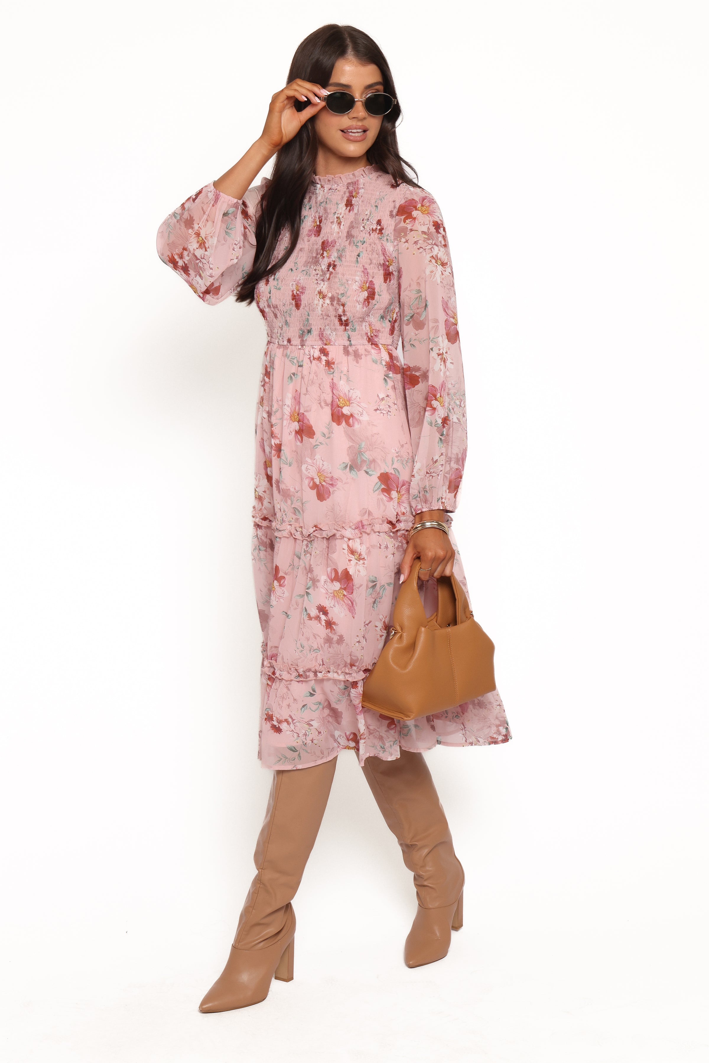 Petal and Pup USA DRESSES Alamea Long Sleeve Midi Dress - Pink Floral