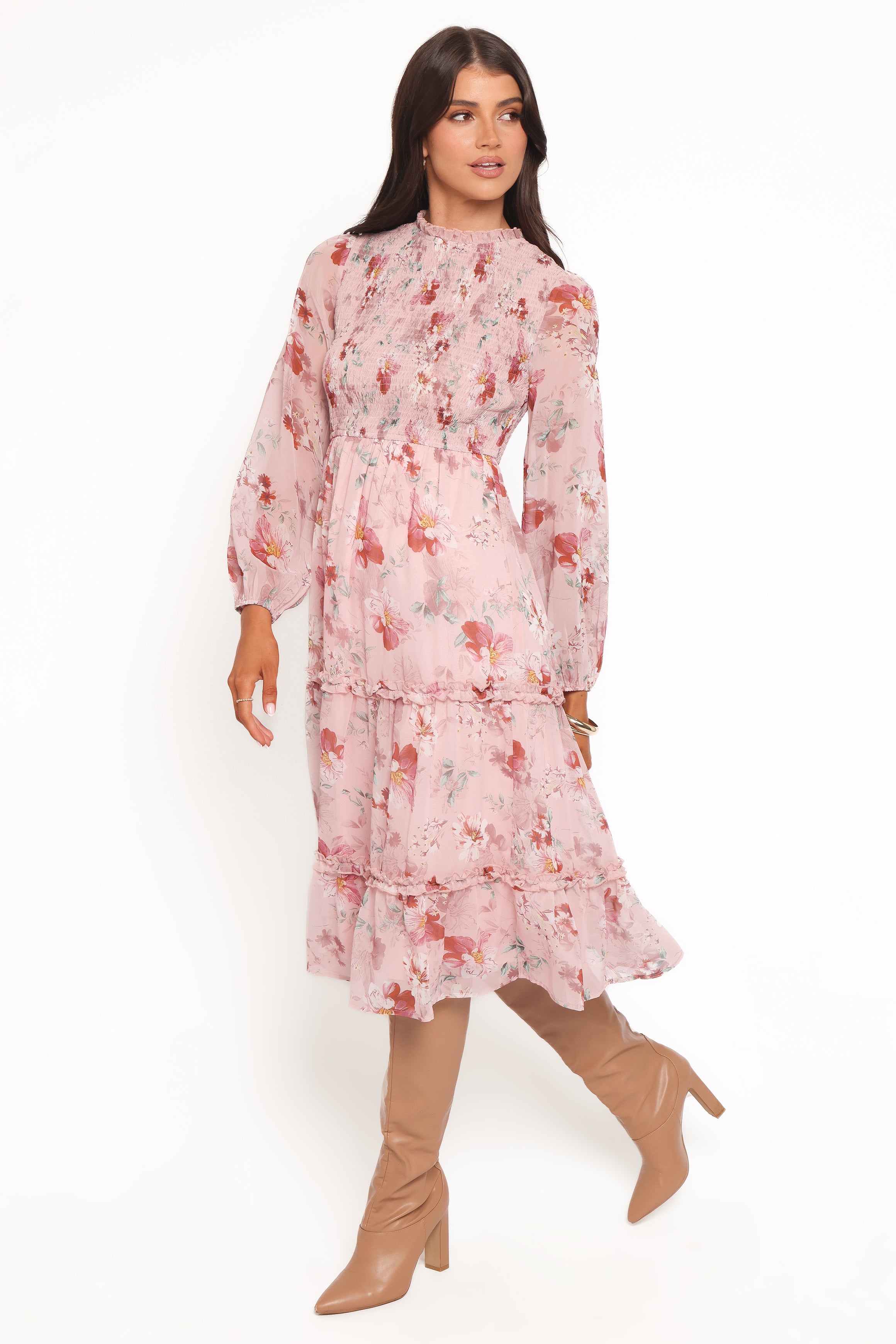 Petal and Pup USA DRESSES Alamea Long Sleeve Midi Dress - Pink Floral