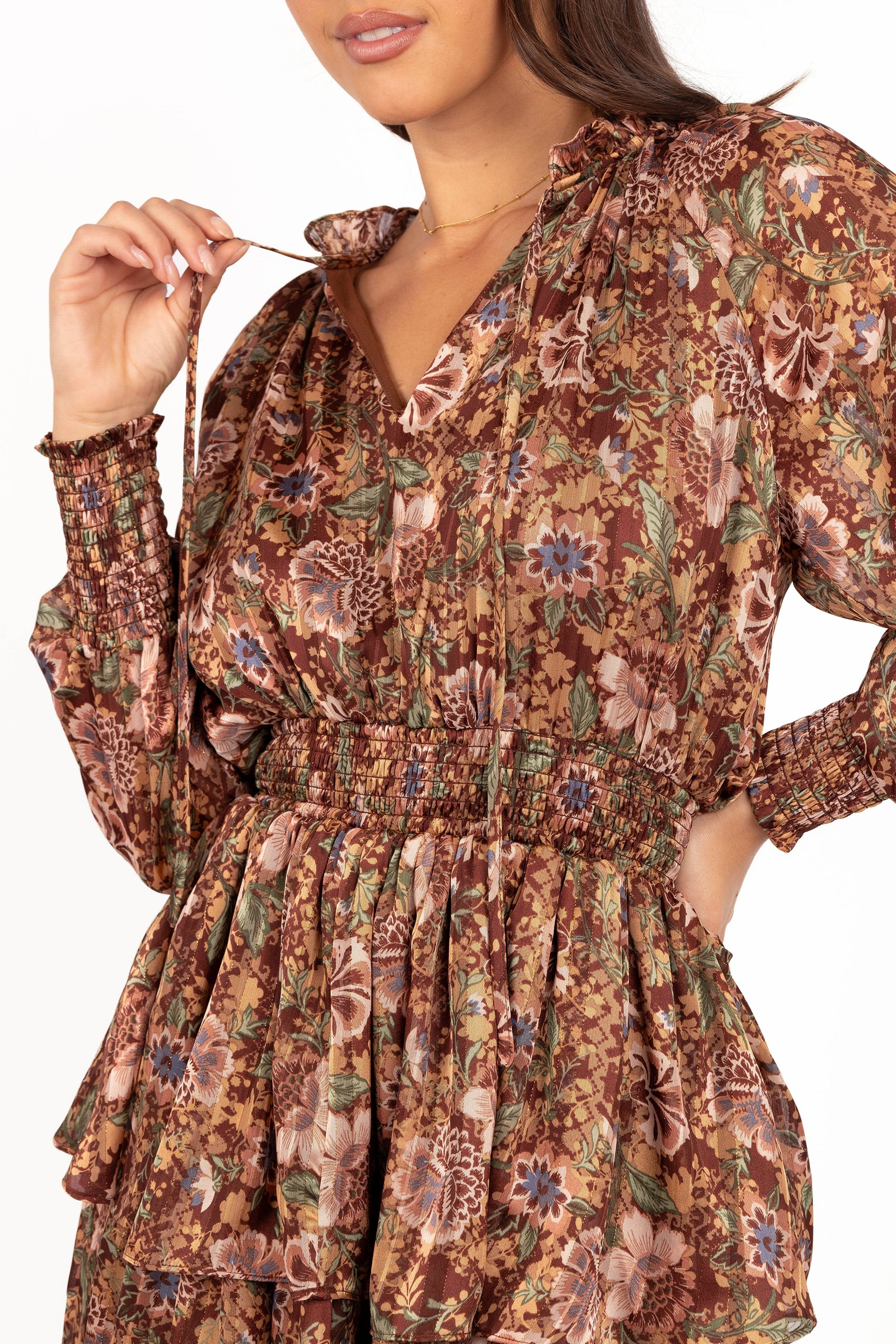 Petal and Pup USA DRESSES Alby Long Sleeve Mini Dress - Chocolate Brown