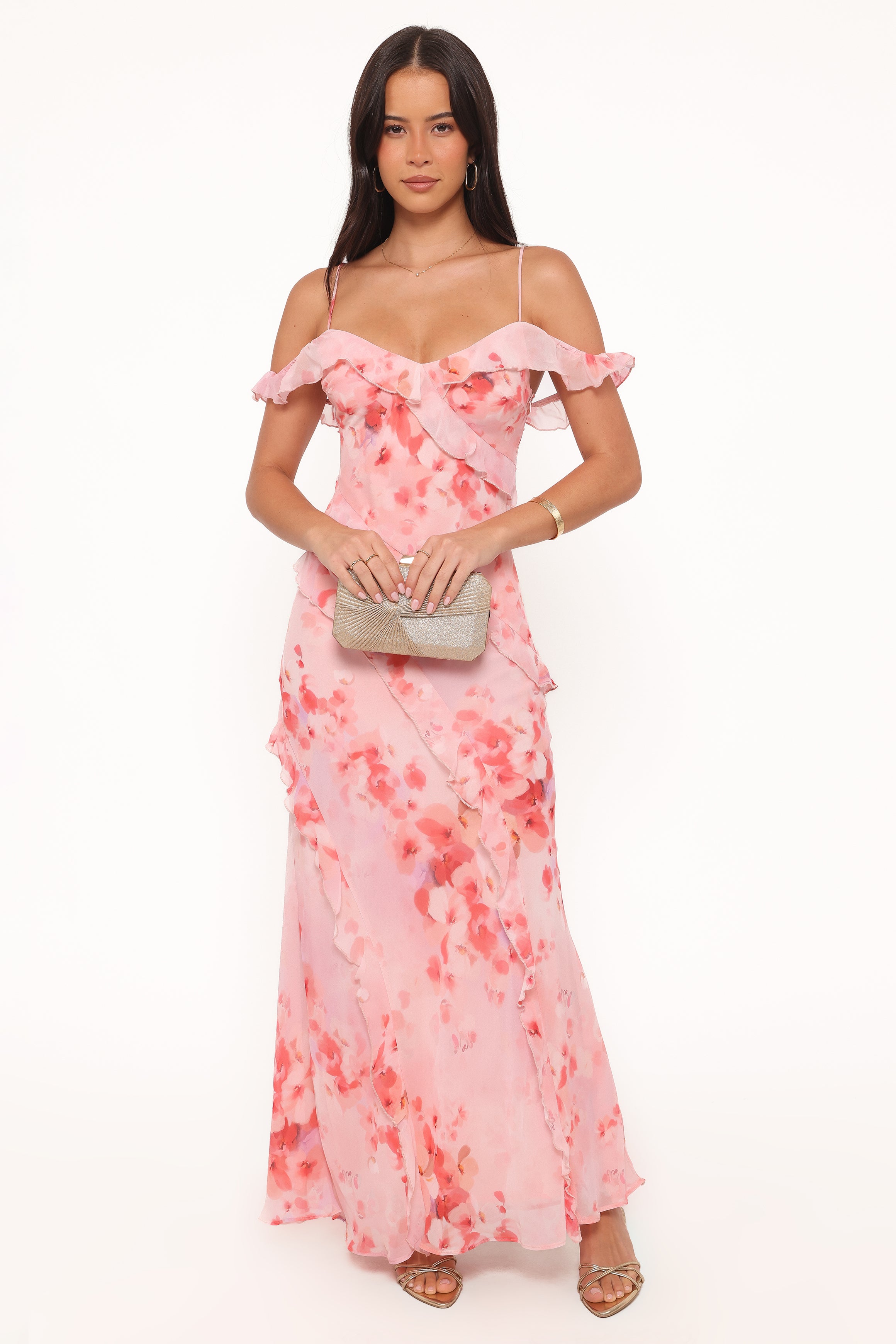 Petal and Pup USA DRESSES Alexia Off Shoulder Maxi Dress - Pink Floral