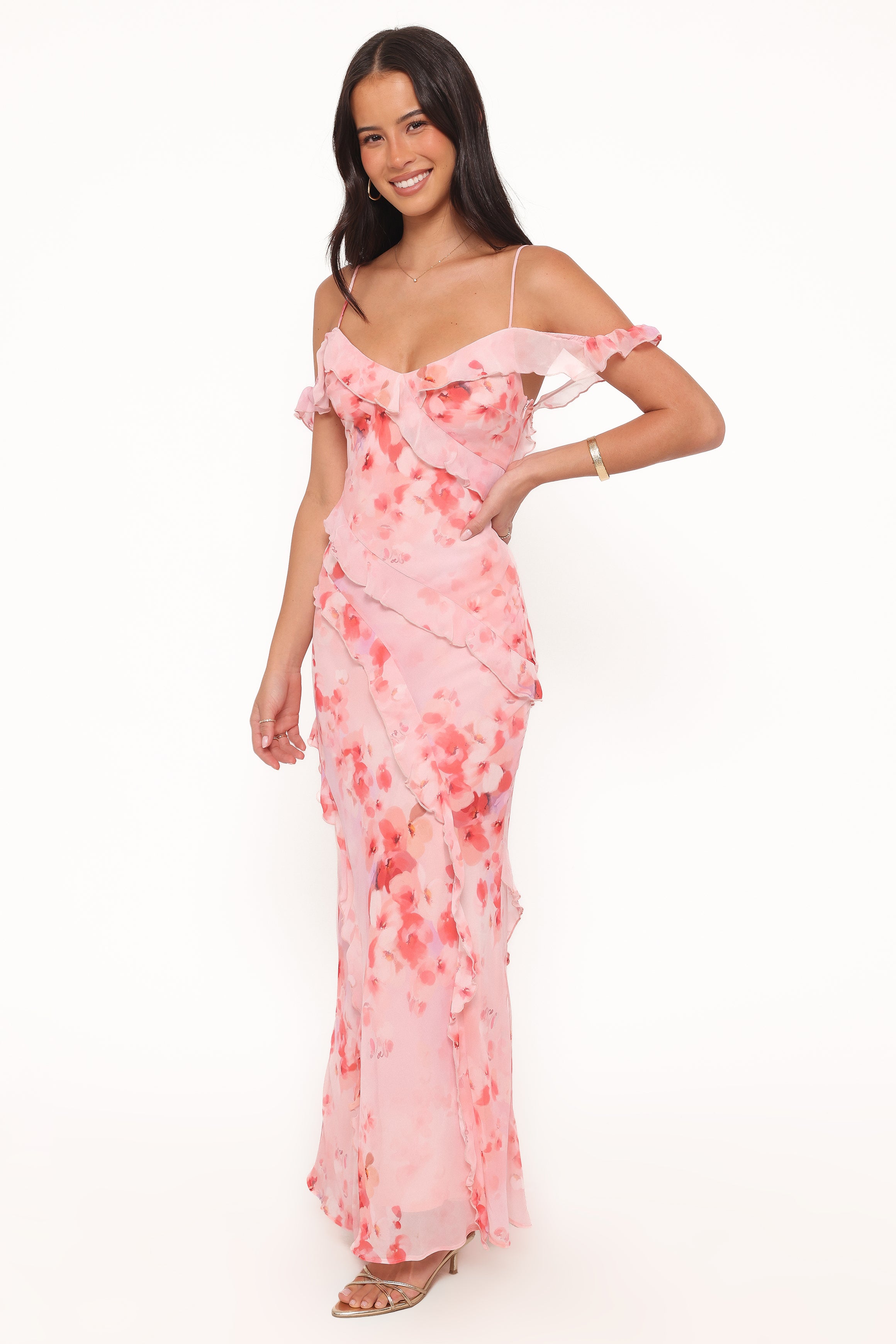 Petal and Pup USA DRESSES Alexia Off Shoulder Maxi Dress - Pink Floral