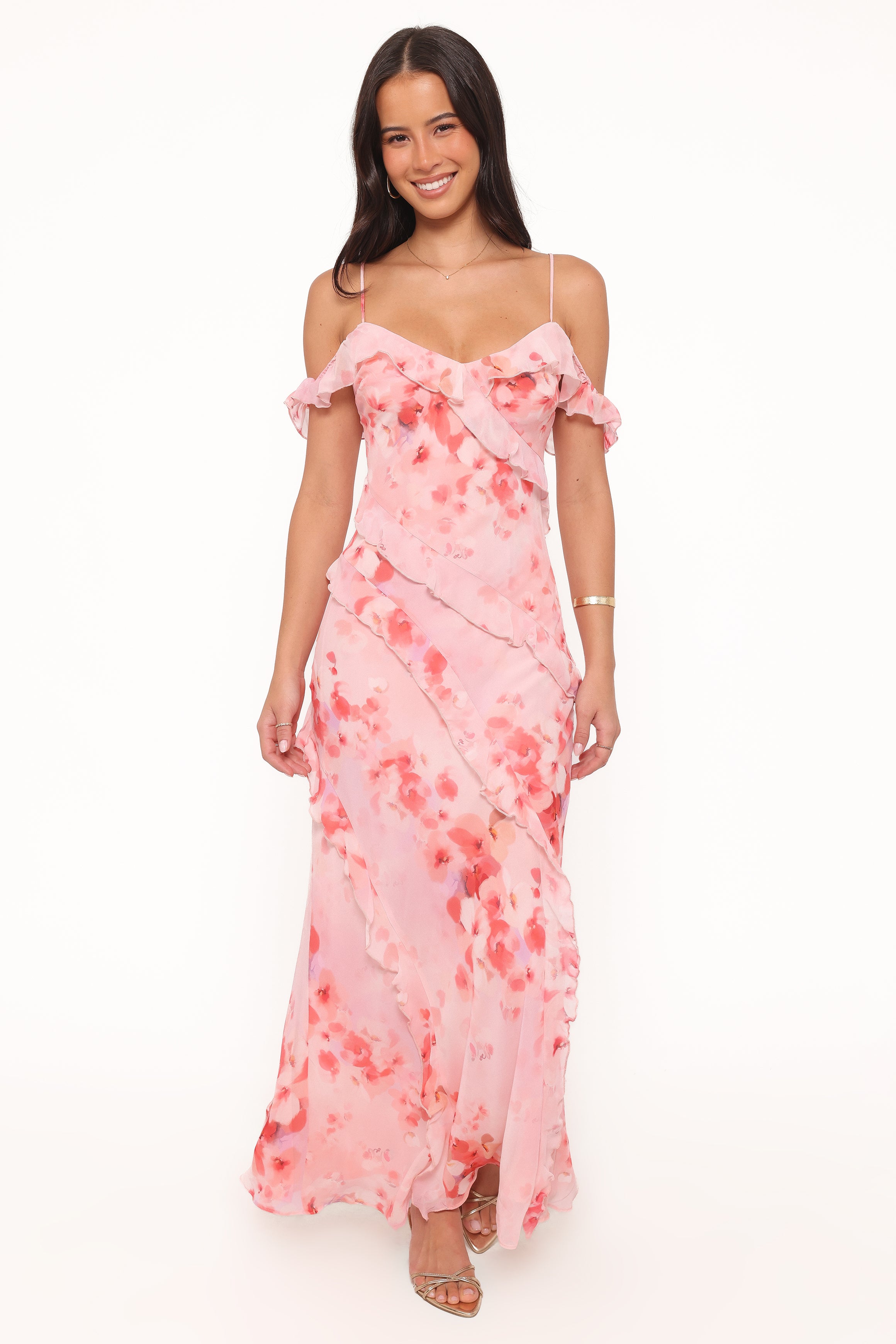 Petal and Pup USA DRESSES Alexia Off Shoulder Maxi Dress - Pink Floral