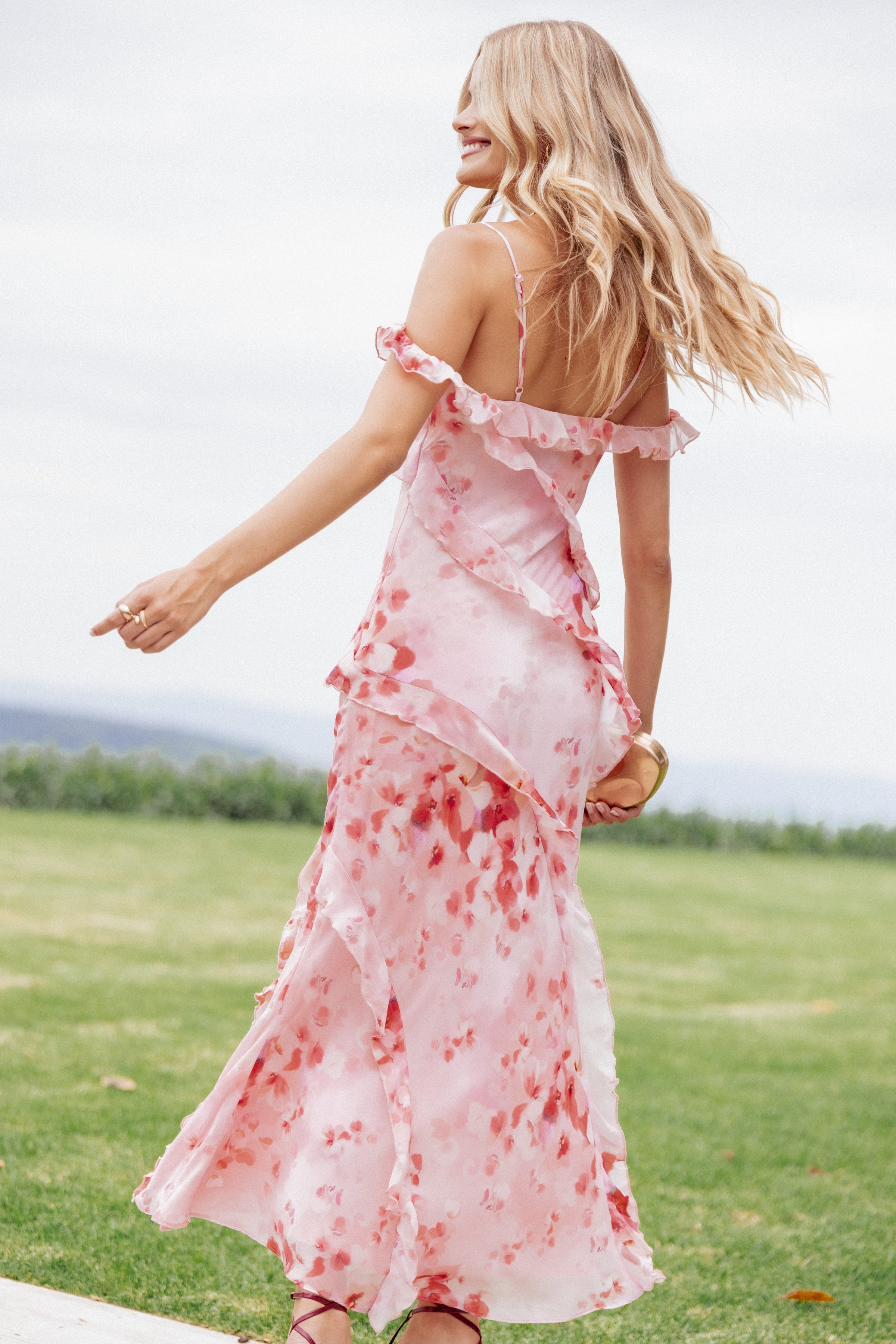Petal and Pup USA DRESSES Alexia Off Shoulder Maxi Dress - Pink Floral