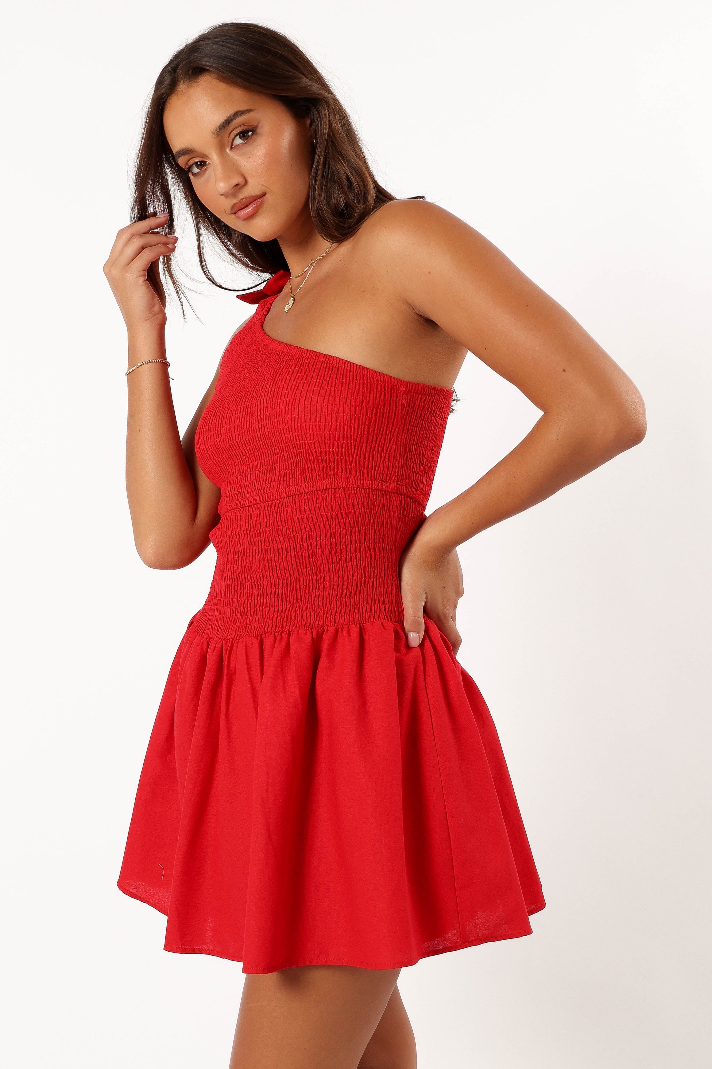 Petal and Pup USA DRESSES Allison One Shoulder Mini Dress - Red