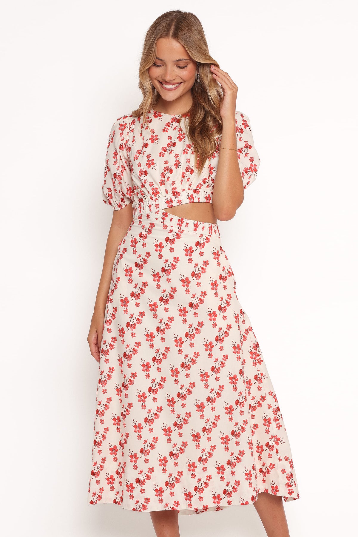 Petal and Pup USA DRESSES Aminah Puff Sleeve Dress - Red Floral (Hold for Rack)