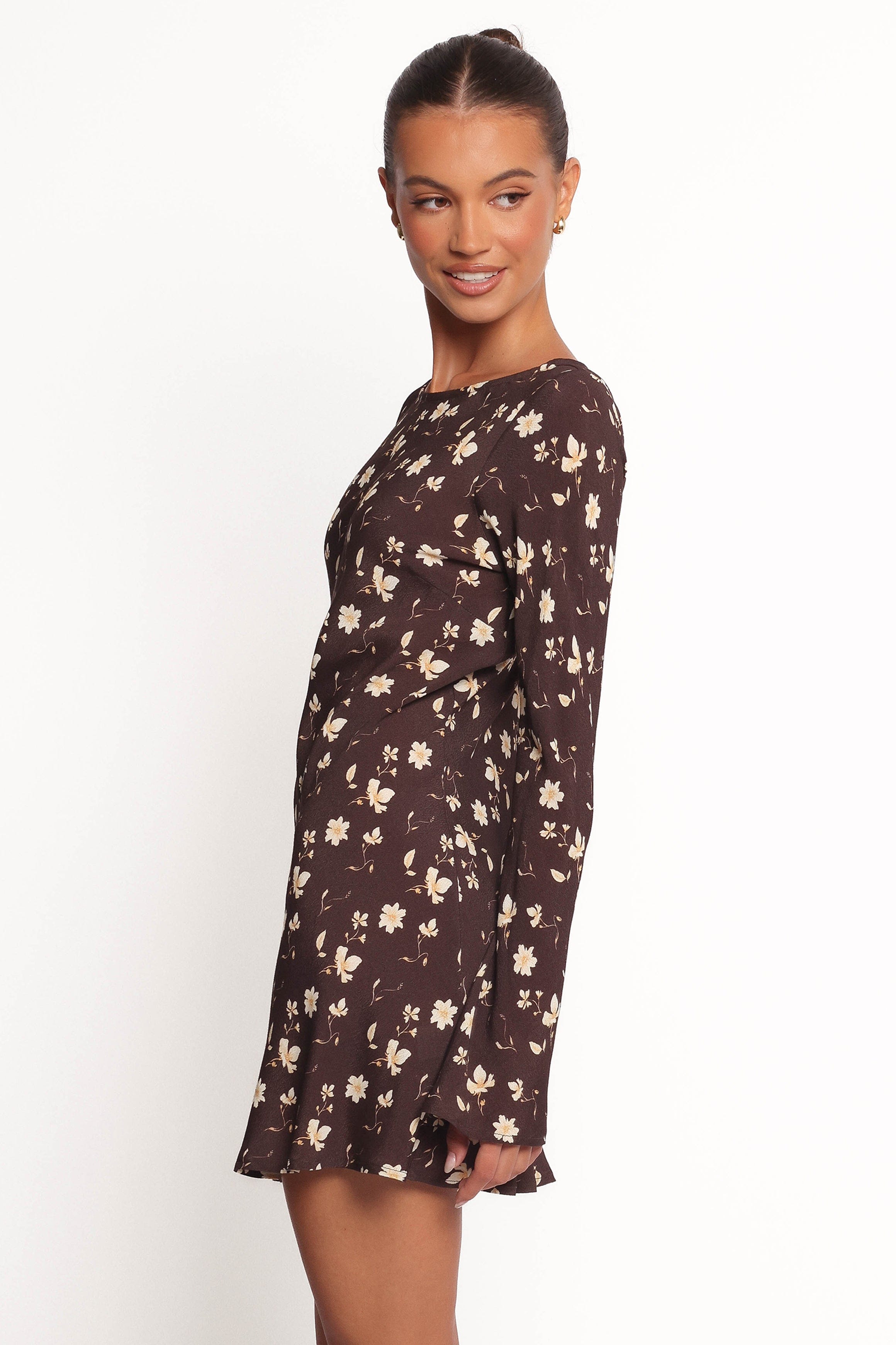 Petal and Pup USA DRESSES Amity Mini Dress - Brown Floral (Hold for Rack)