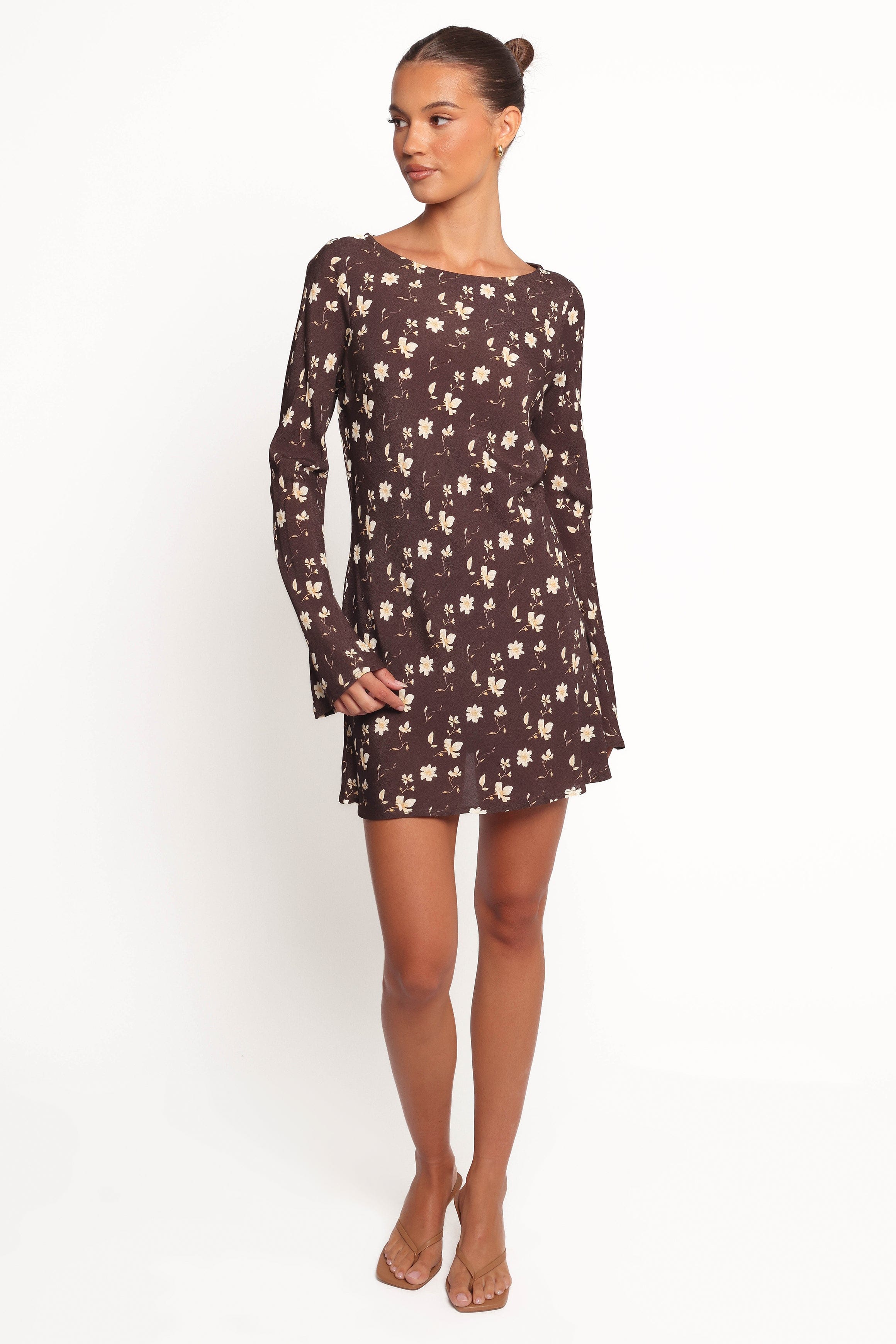 Petal and Pup USA DRESSES Amity Mini Dress - Brown Floral (Hold for Rack)