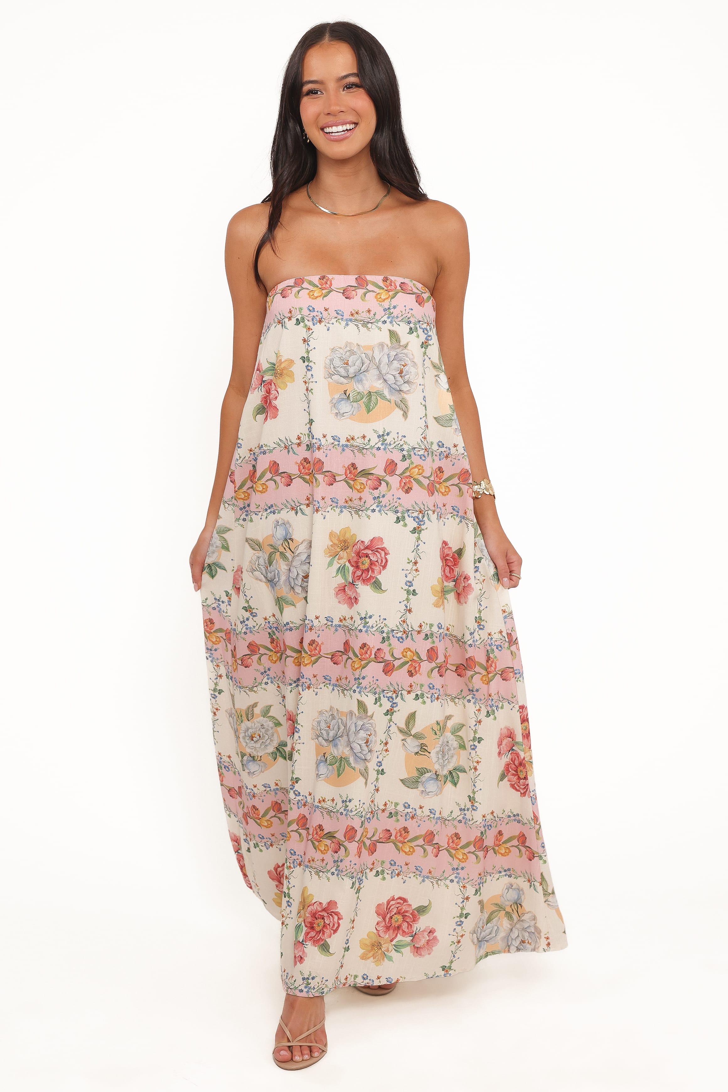 Petal and Pup USA DRESSES Amora Strapless Maxi Dress - Rose Tile