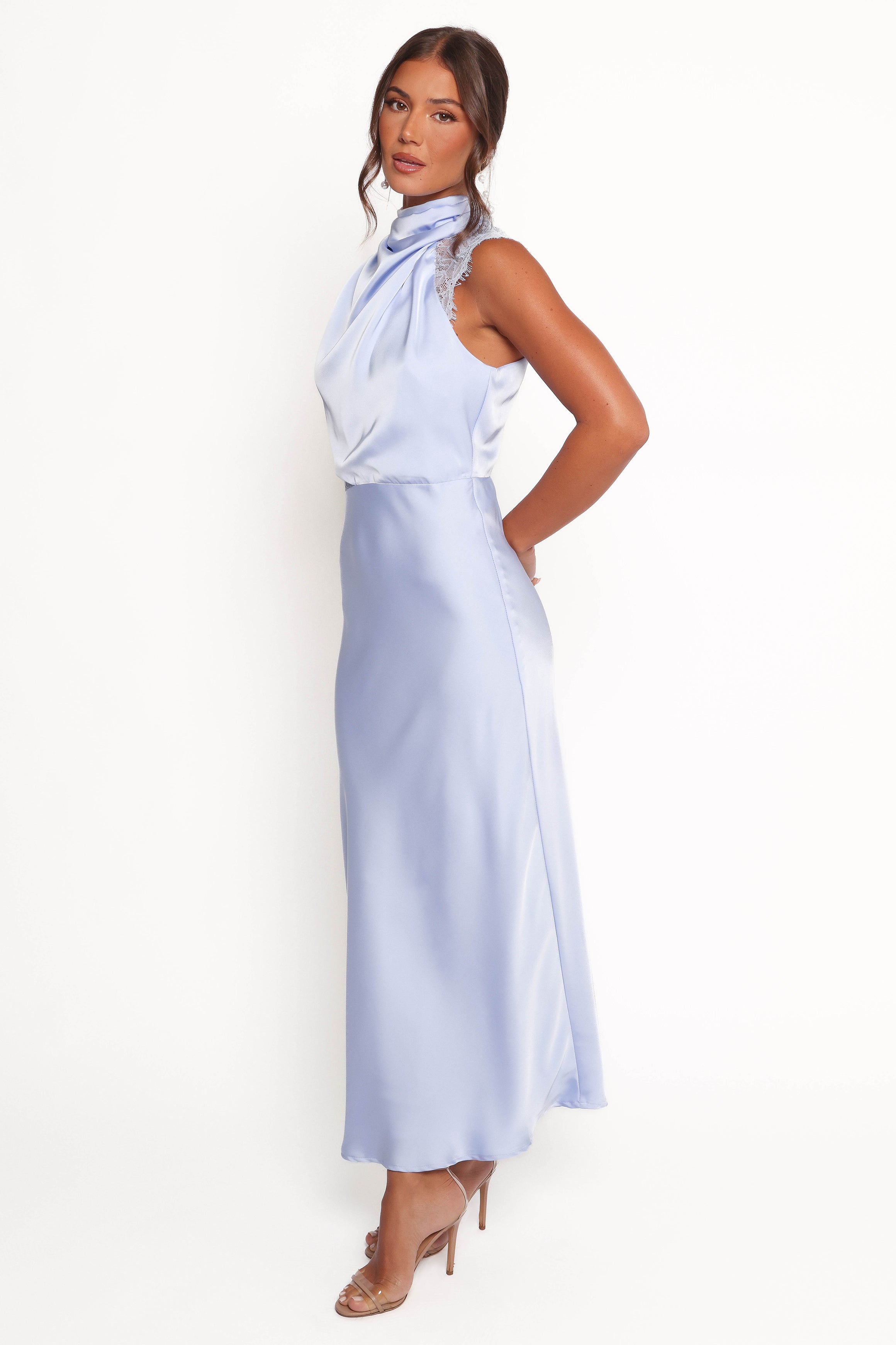 Petal and Pup USA DRESSES Anabelle Halter Neck Lace Maxi Dress - Baby Blue