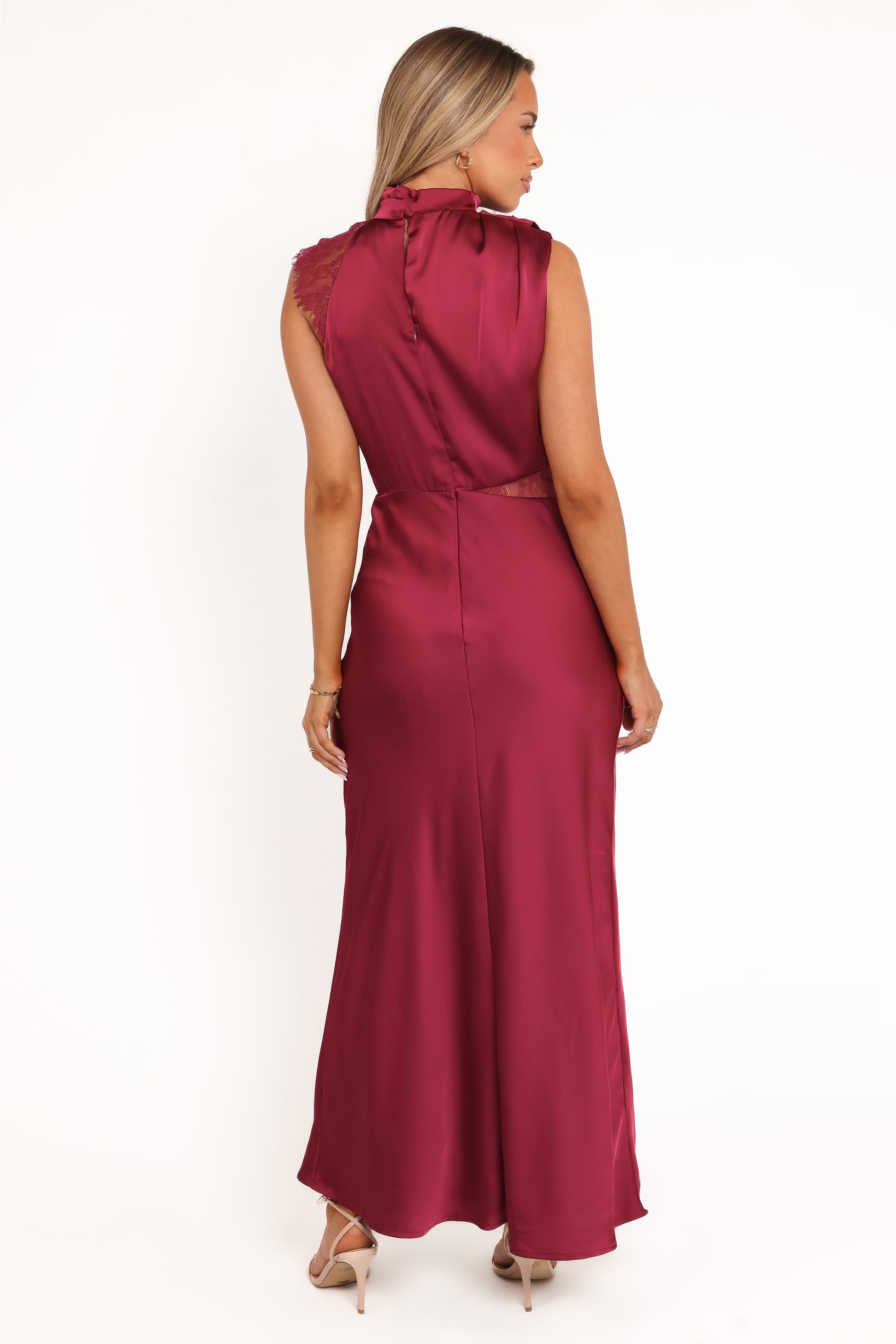Petal and Pup USA DRESSES Anabelle Halter Neck Lace Maxi Dress - Berry
