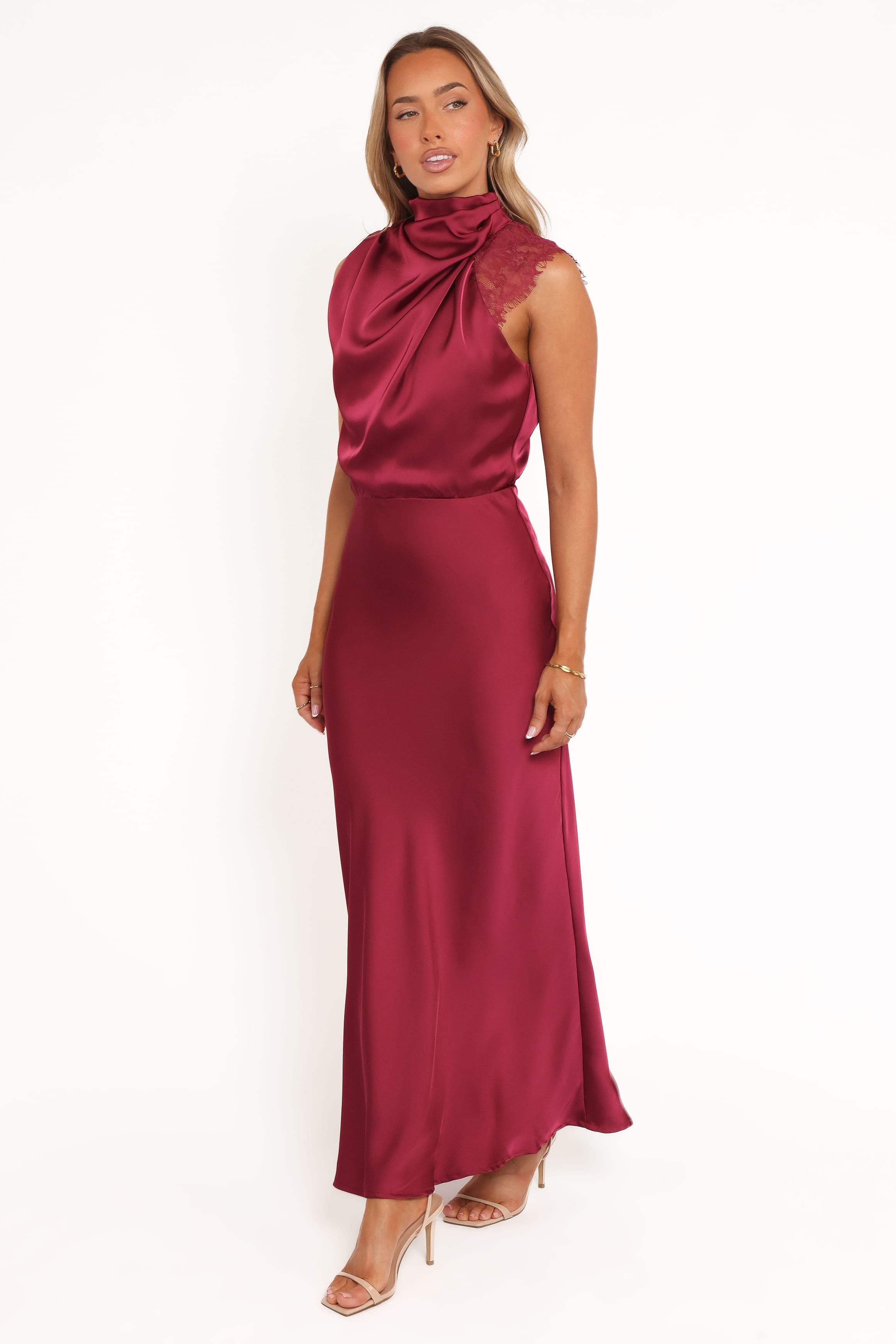 Petal and Pup USA DRESSES Anabelle Halter Neck Lace Maxi Dress - Berry