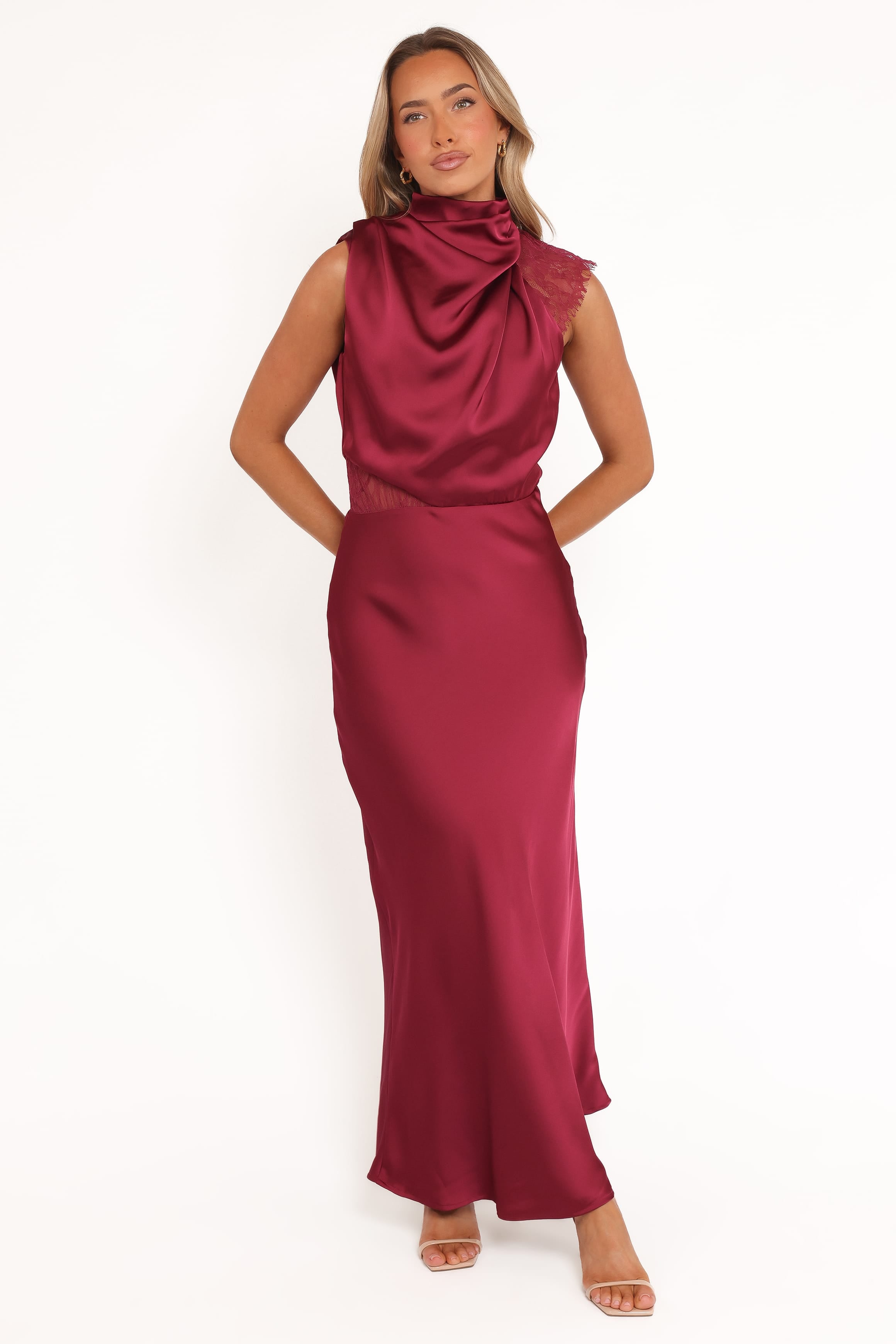 Petal and Pup USA DRESSES Anabelle Halter Neck Lace Maxi Dress - Berry