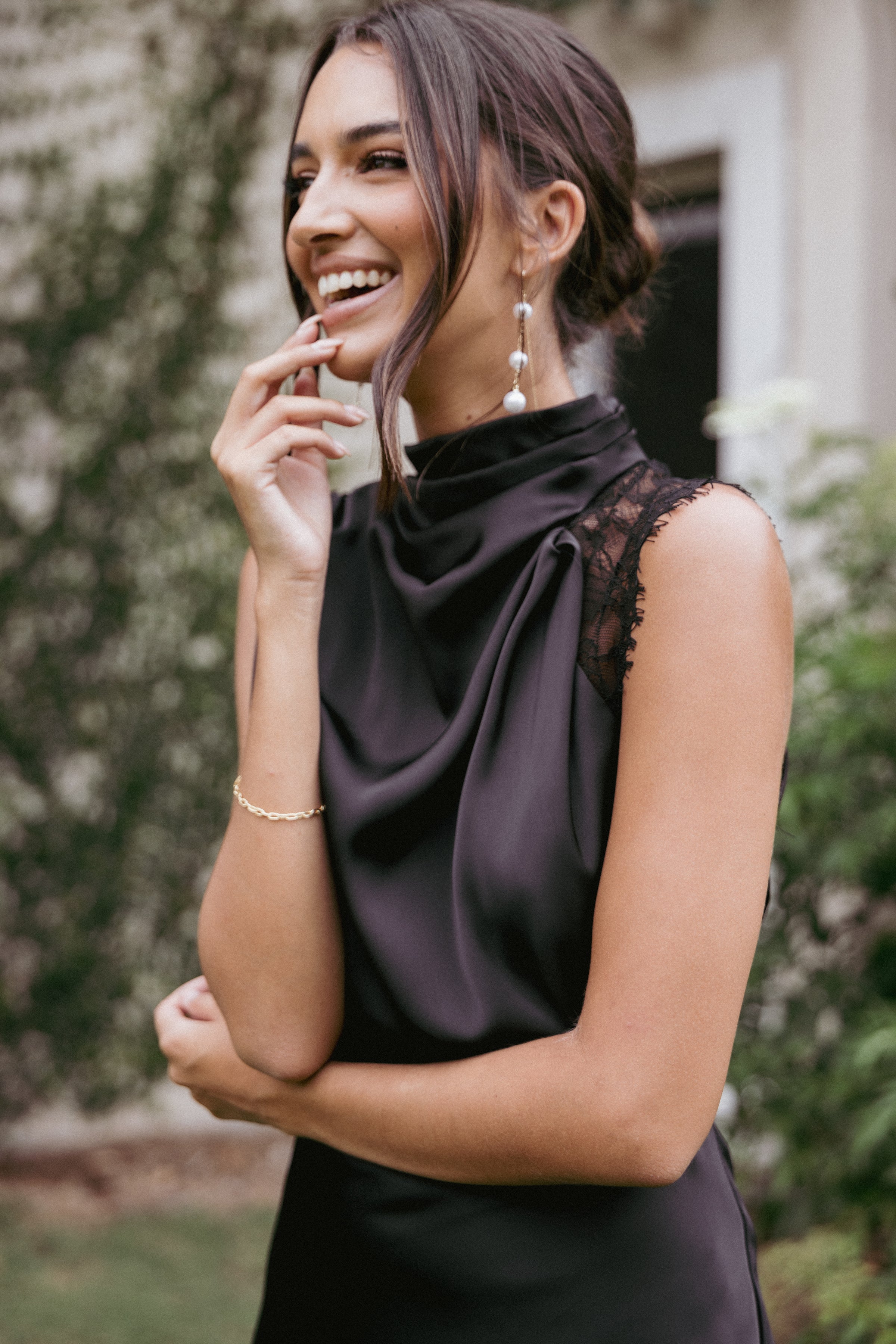 Petal and Pup USA DRESSES Anabelle Halter Neck Lace Maxi Dress - Black