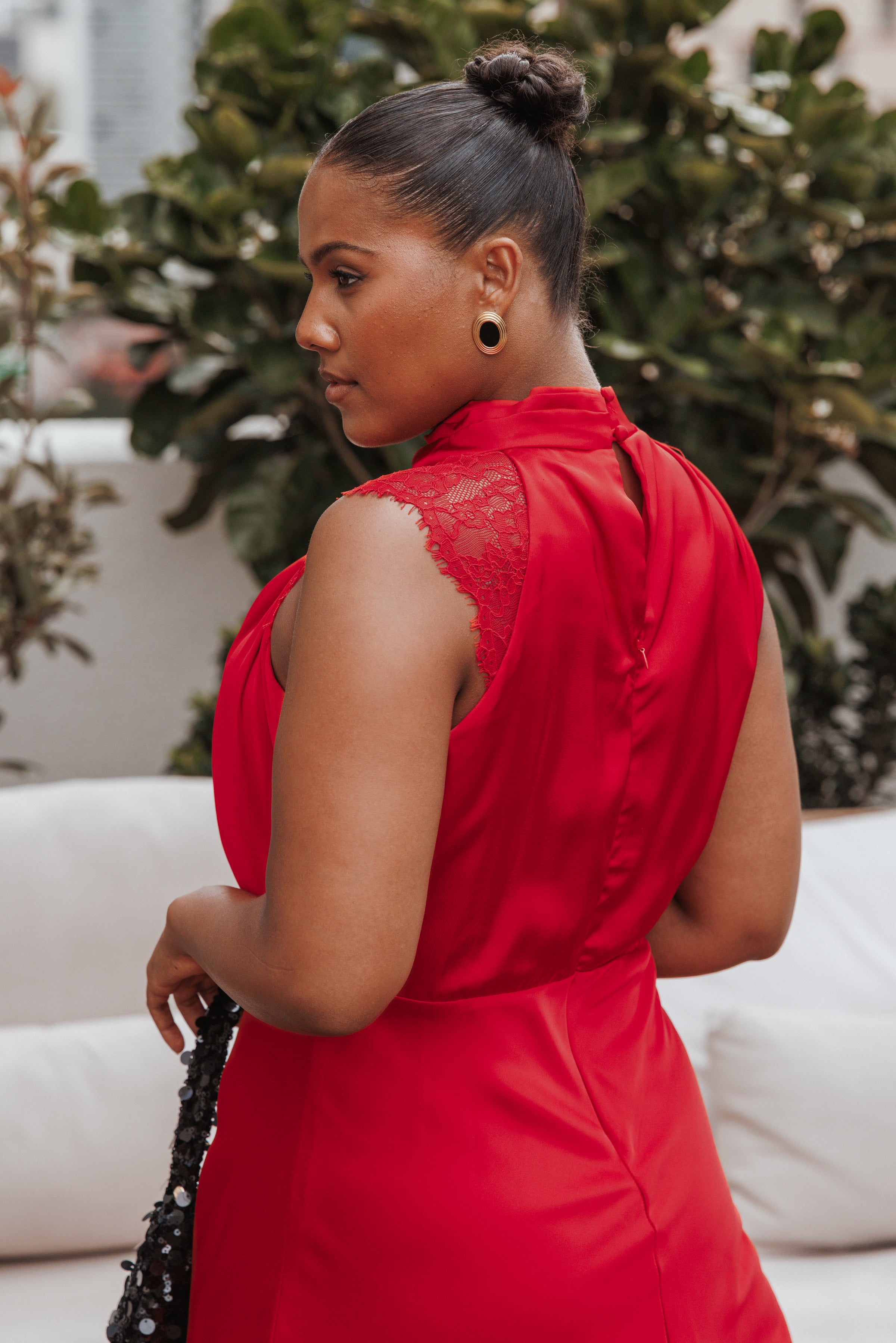 Petal and Pup USA DRESSES Anabelle Halter Neck Lace Maxi Dress - Red