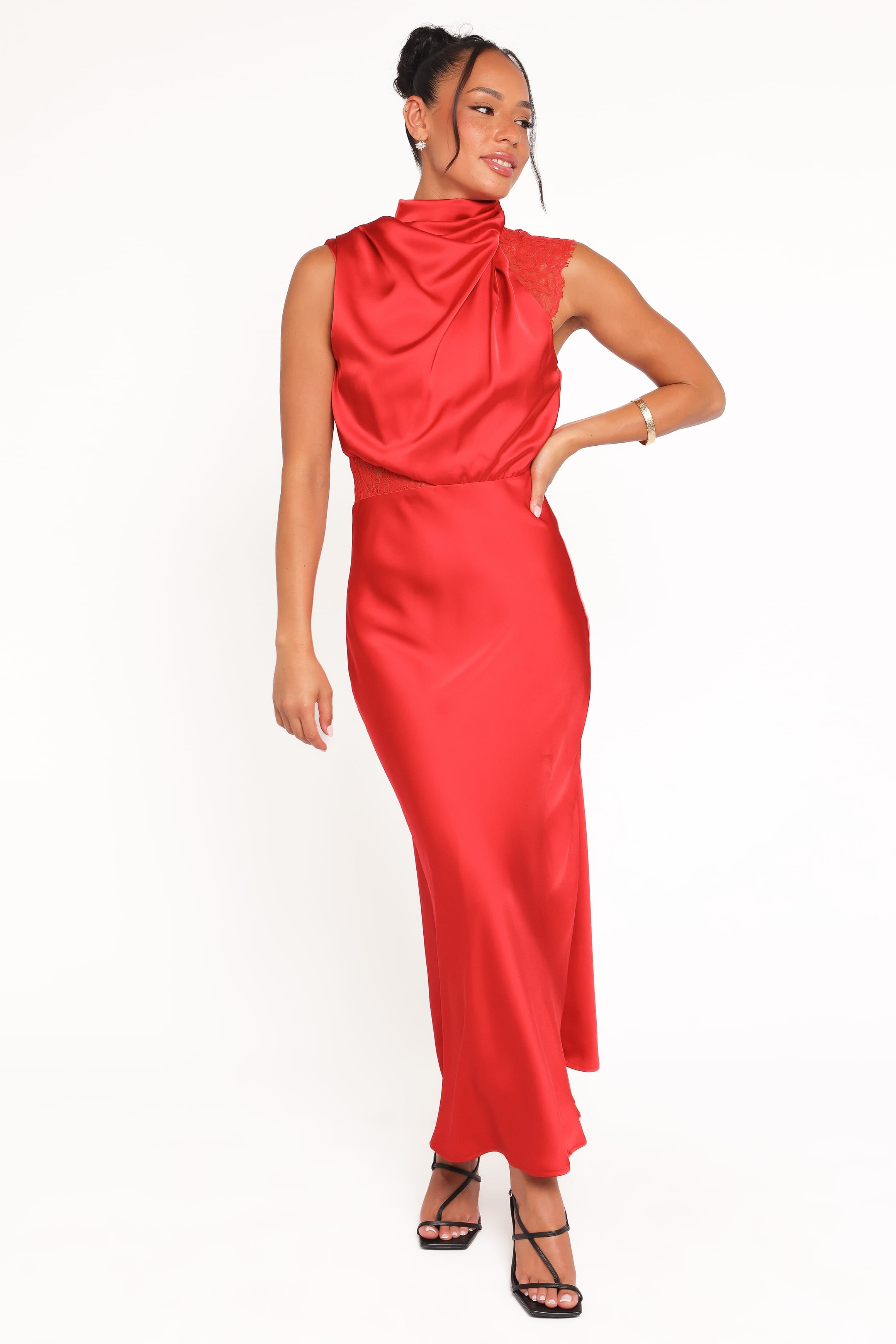 Petal and Pup USA DRESSES Anabelle Halter Neck Lace Maxi Dress - Red
