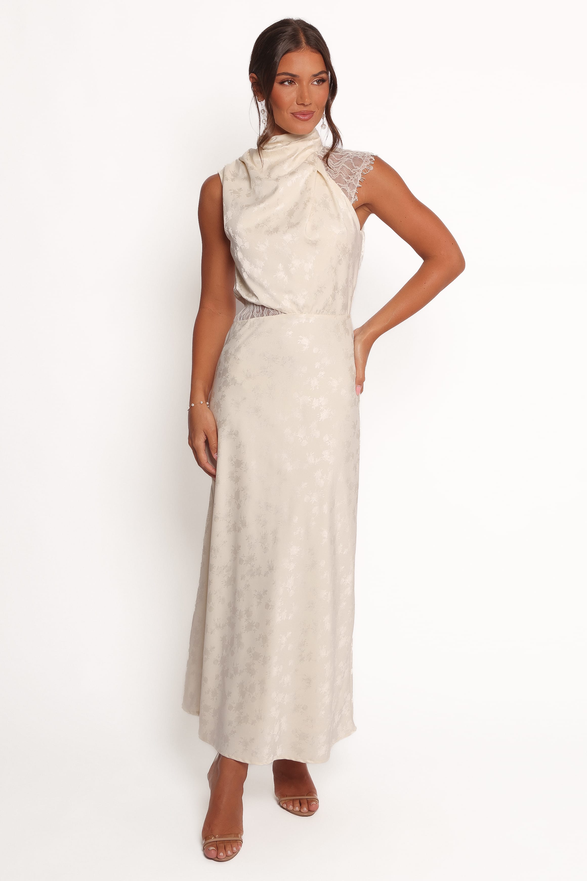 Petal and Pup USA DRESSES Anabelle Halter Neck Lace Maxi Dress - White
