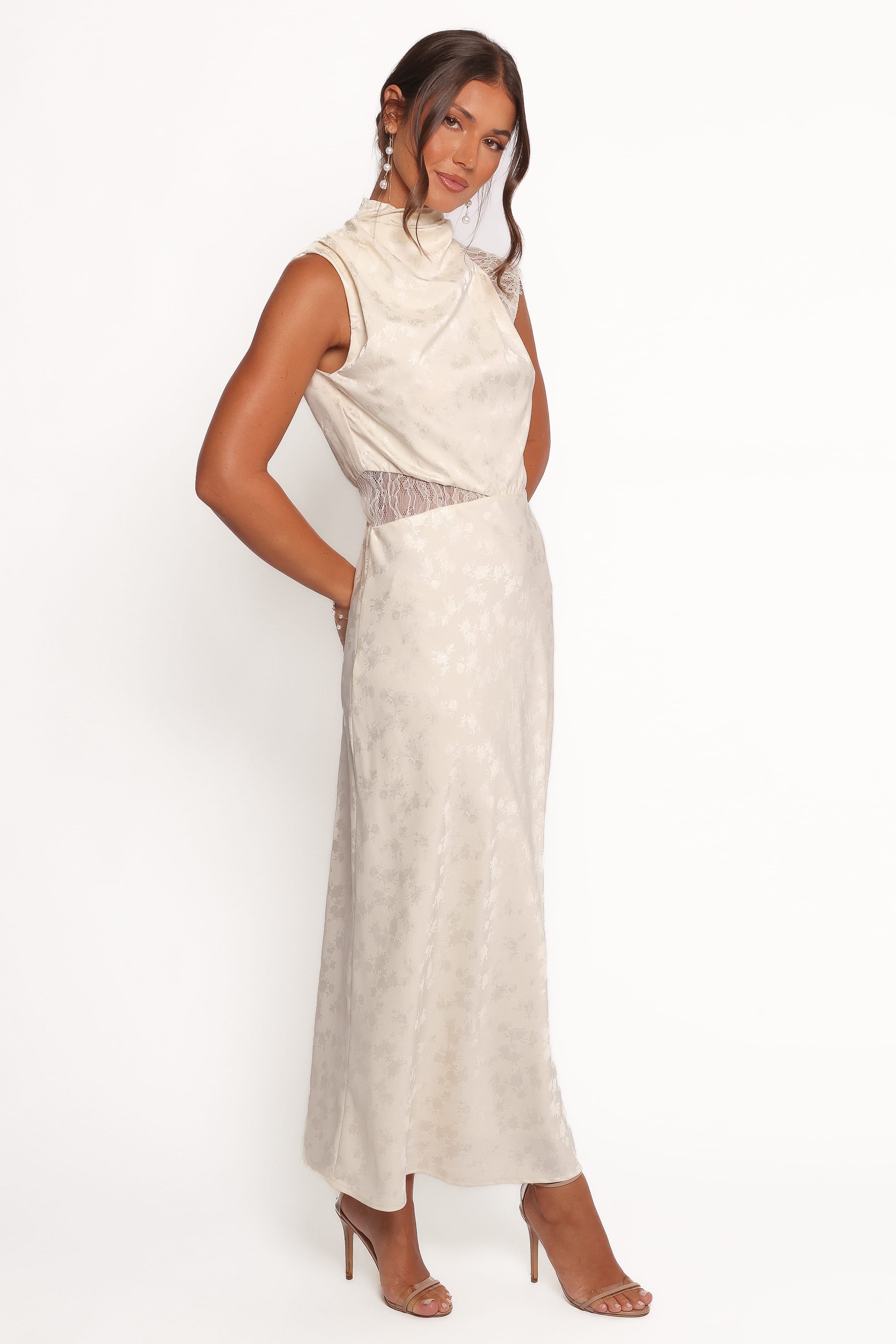 Petal and Pup USA DRESSES Anabelle Halter Neck Lace Maxi Dress - White