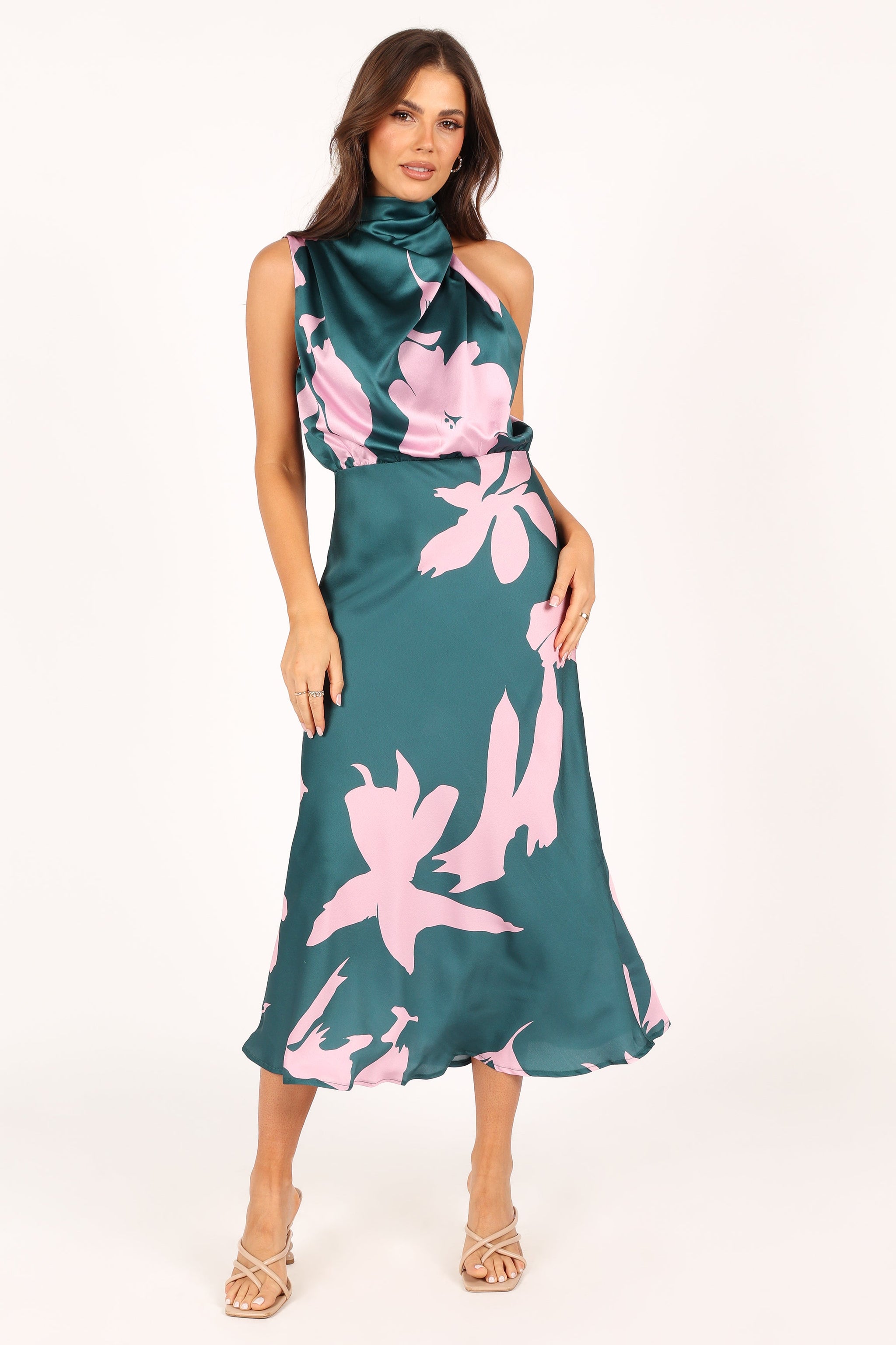Anabelle Halter Neck Midi Dress - Green Pink | Petal & Pup USA
