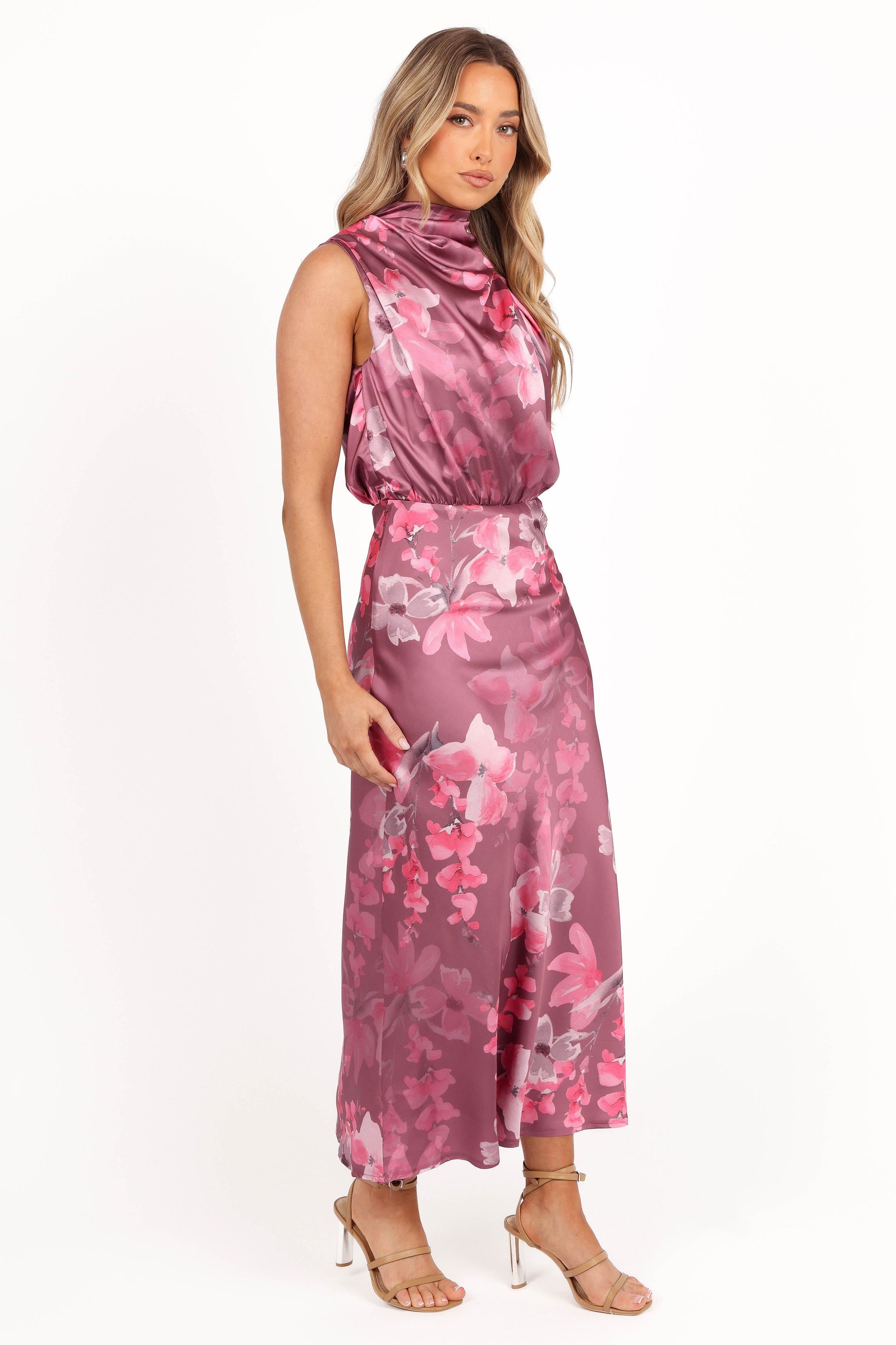 Petal and Pup USA DRESSES Anabelle Halter Neck Midi Dress - Dark Rose Floral