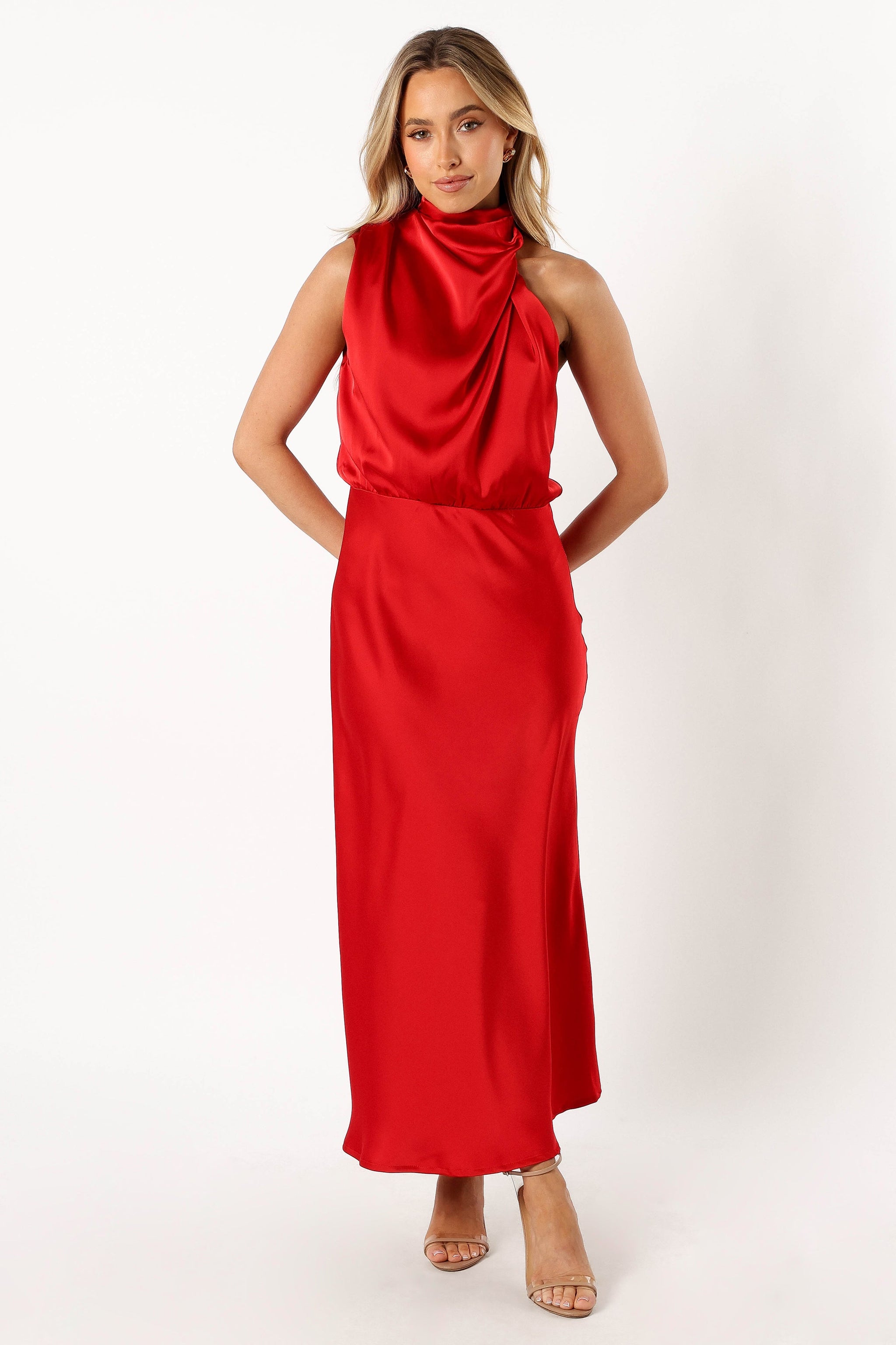 Anabelle Halter Neck Midi Dress - Red | Petal & Pup USA Anabelle Halter Neck Midi Dress - Red | Petal & Pup USA