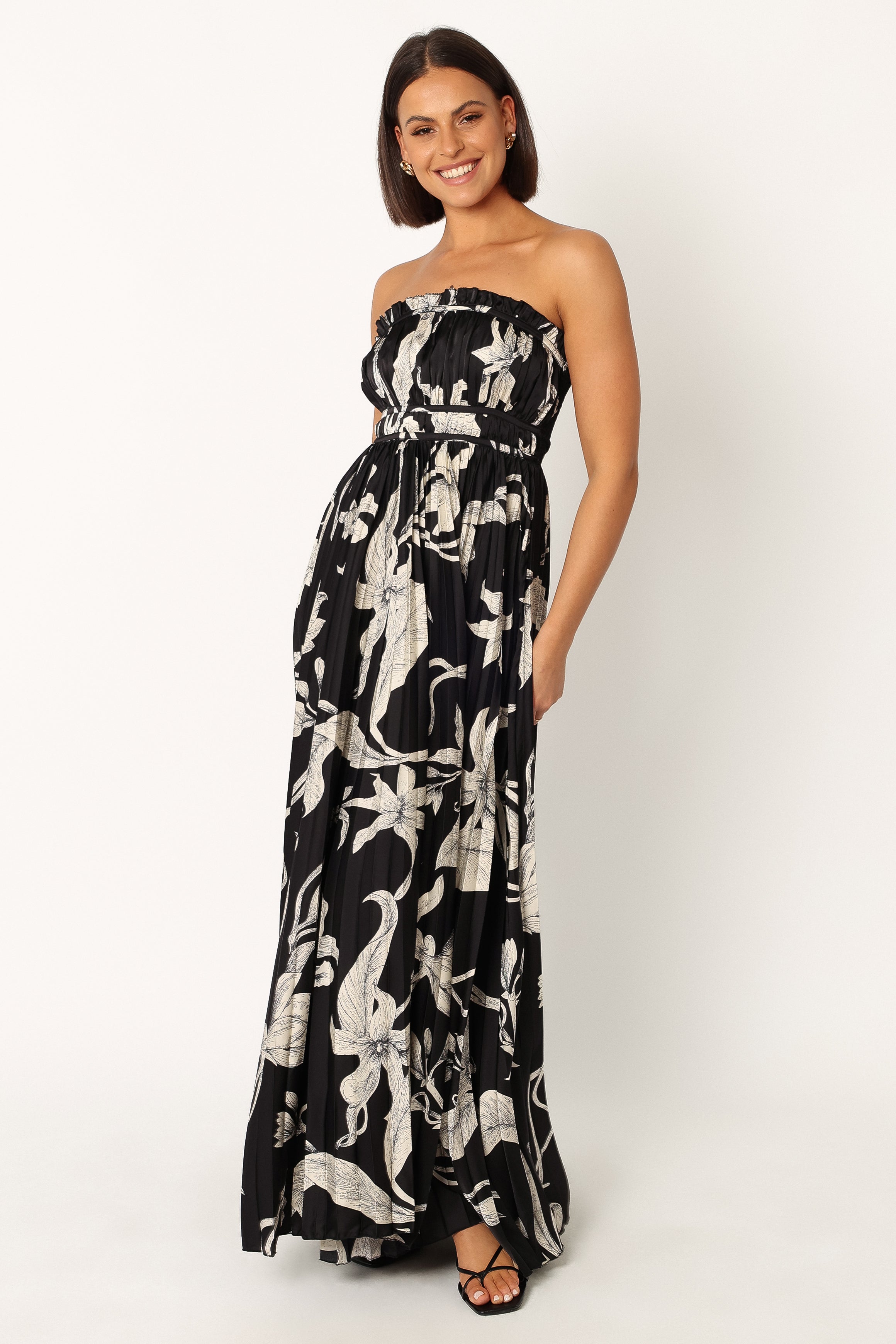 Petal and Pup USA DRESSES Angelique Strapless Maxi Dress - Black Floral