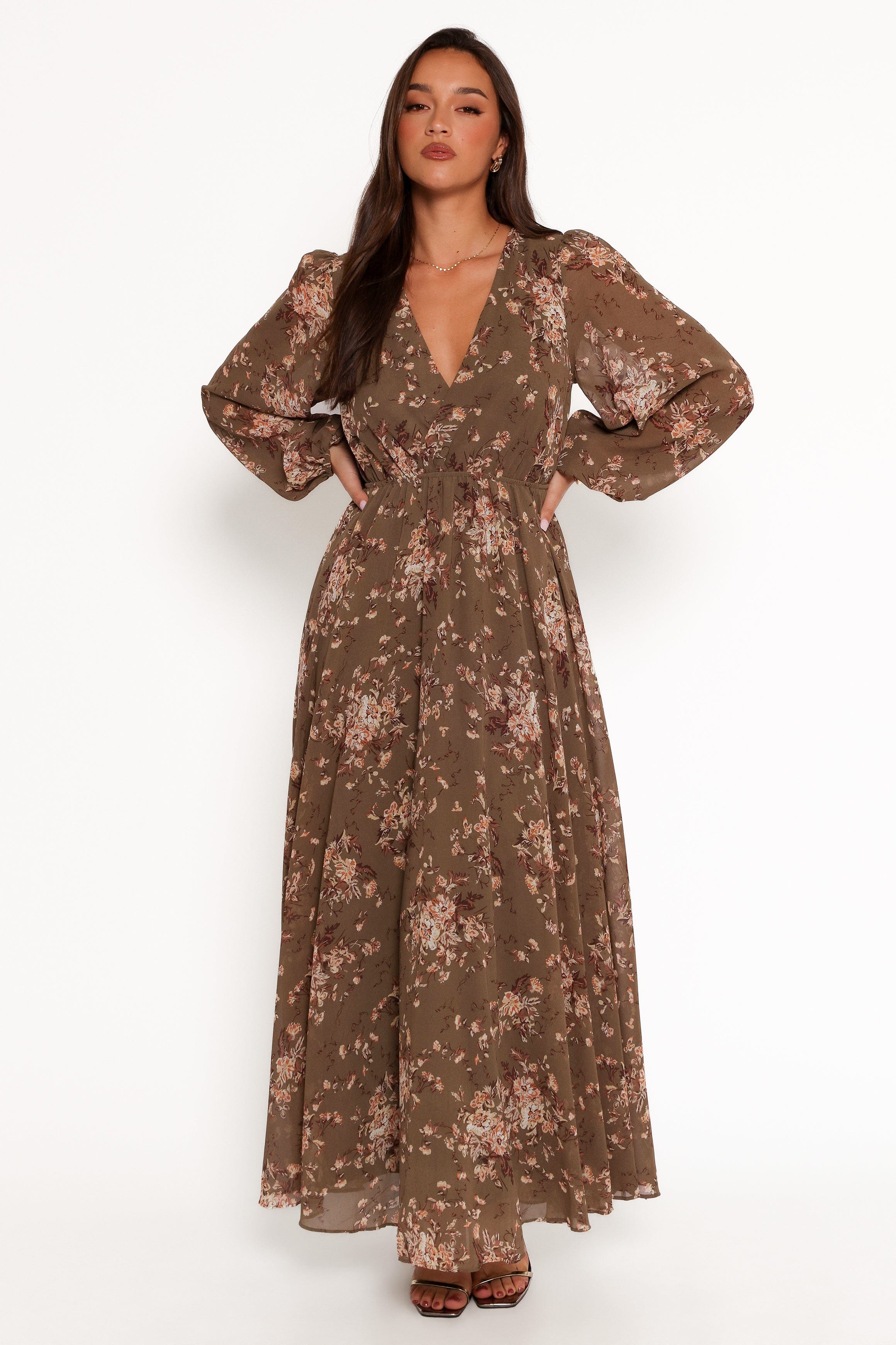 Petal and Pup USA DRESSES Anisa Maxi Dress - Olive Floral