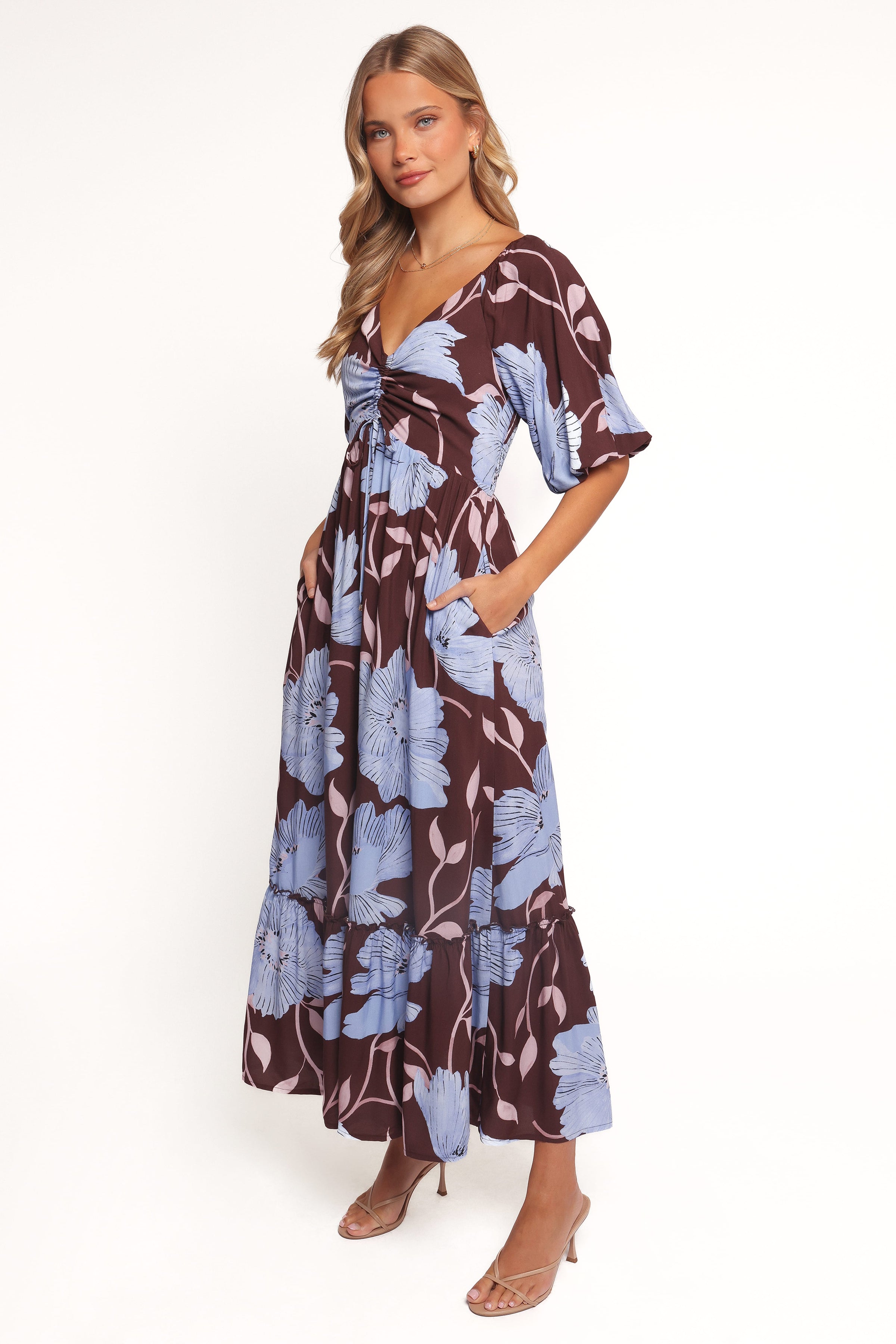 Petal and Pup USA DRESSES Annabella Maxi Dress - Blue Poppies