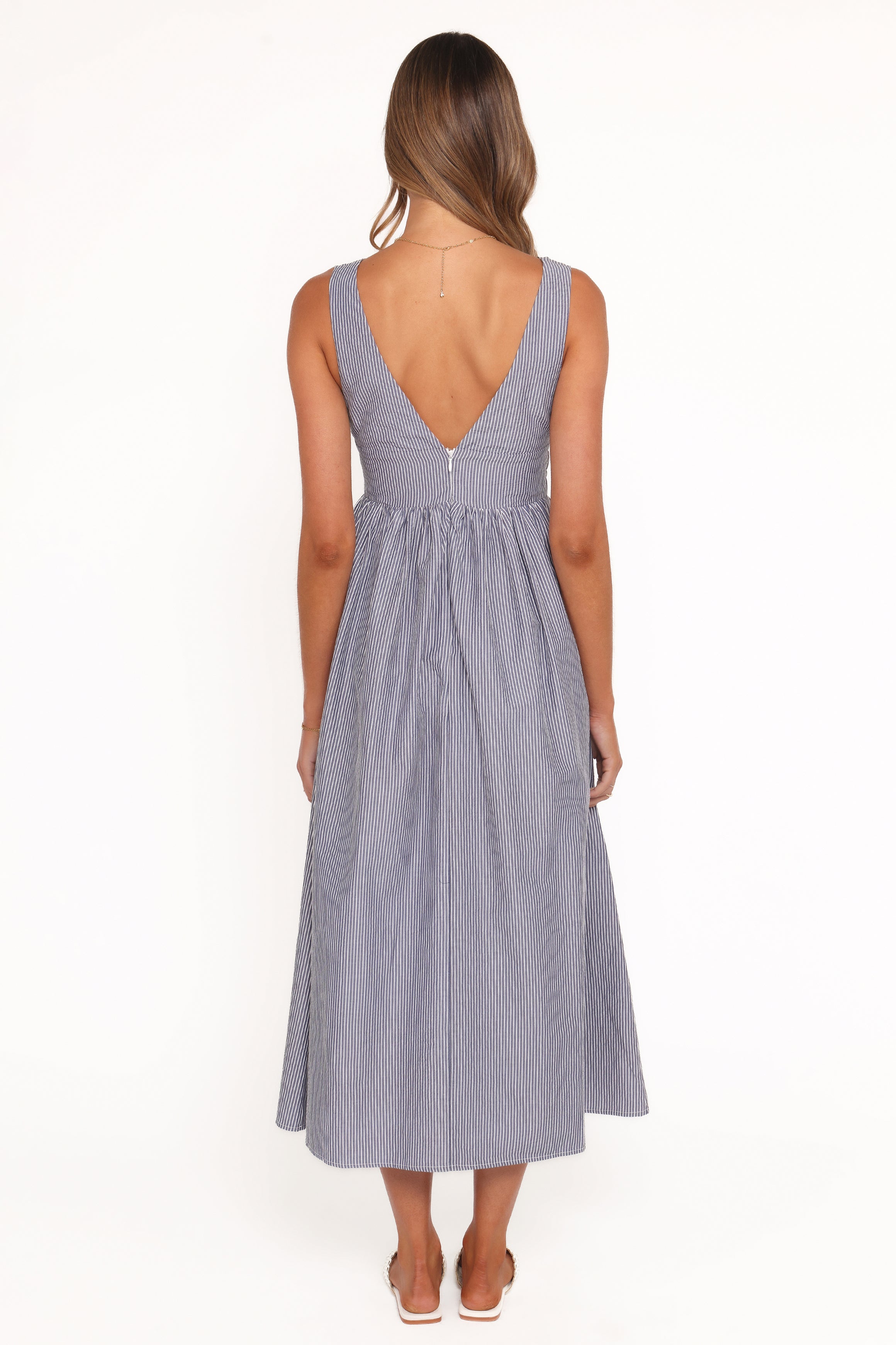 Petal and Pup USA DRESSES Annora Midi Dress - Navy Pinstripe