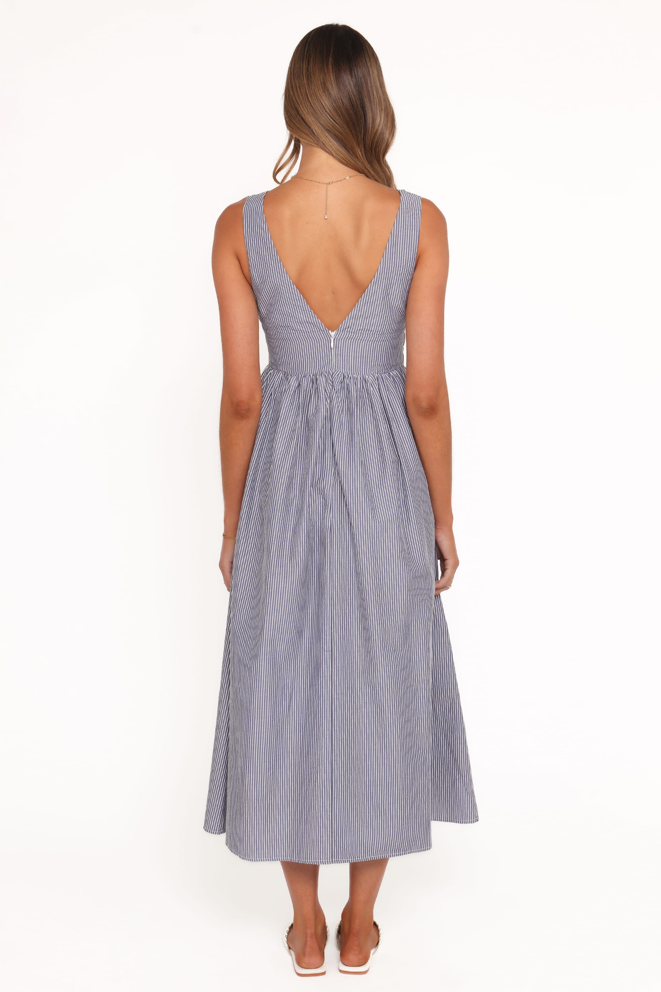 Petal and Pup USA DRESSES Annora Midi Dress - Navy Pinstripe