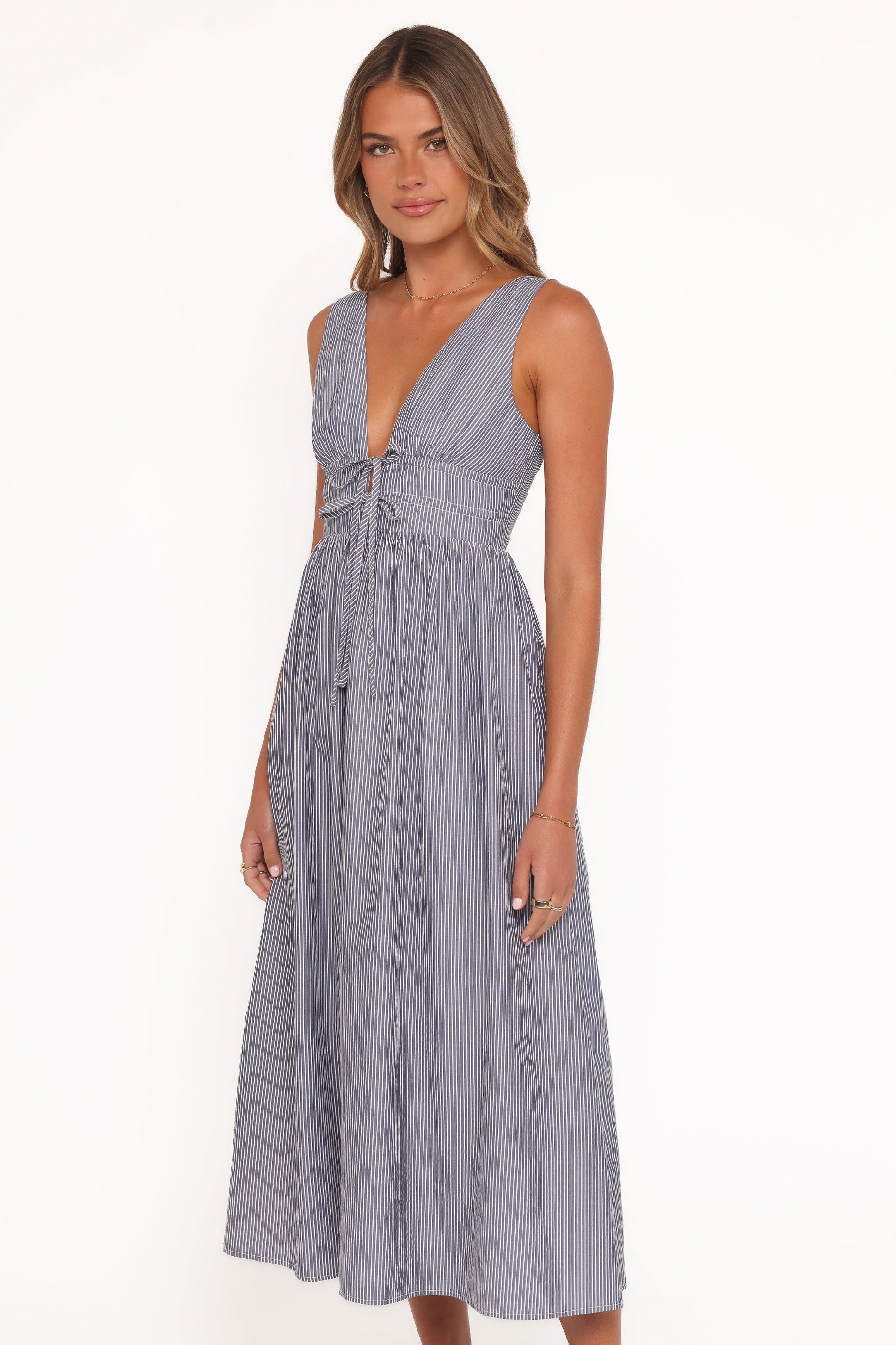 Petal and Pup USA DRESSES Annora Midi Dress - Navy Pinstripe