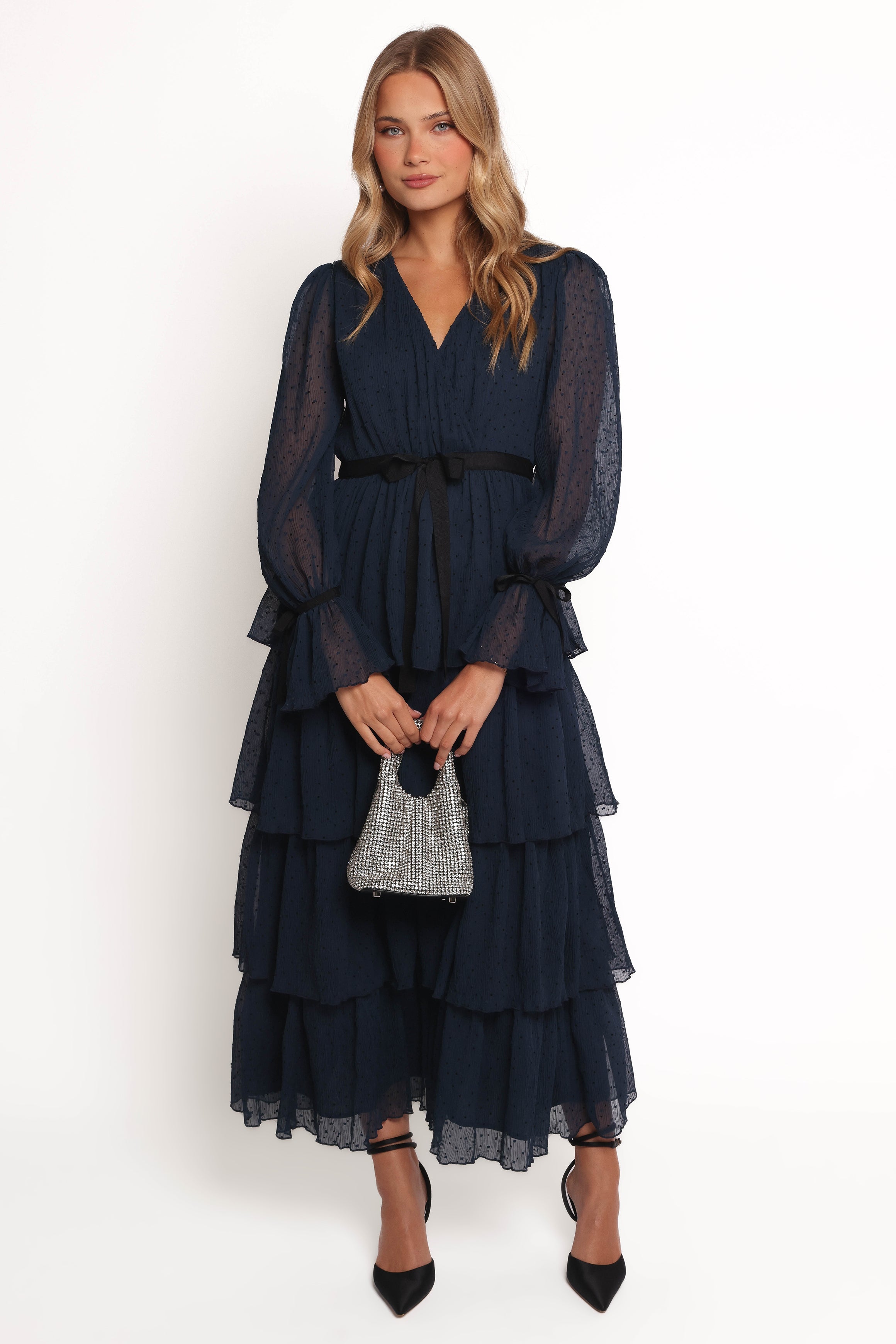 Petal and Pup USA DRESSES Antoinette Long Sleeve Tiered Maxi Dress - Navy