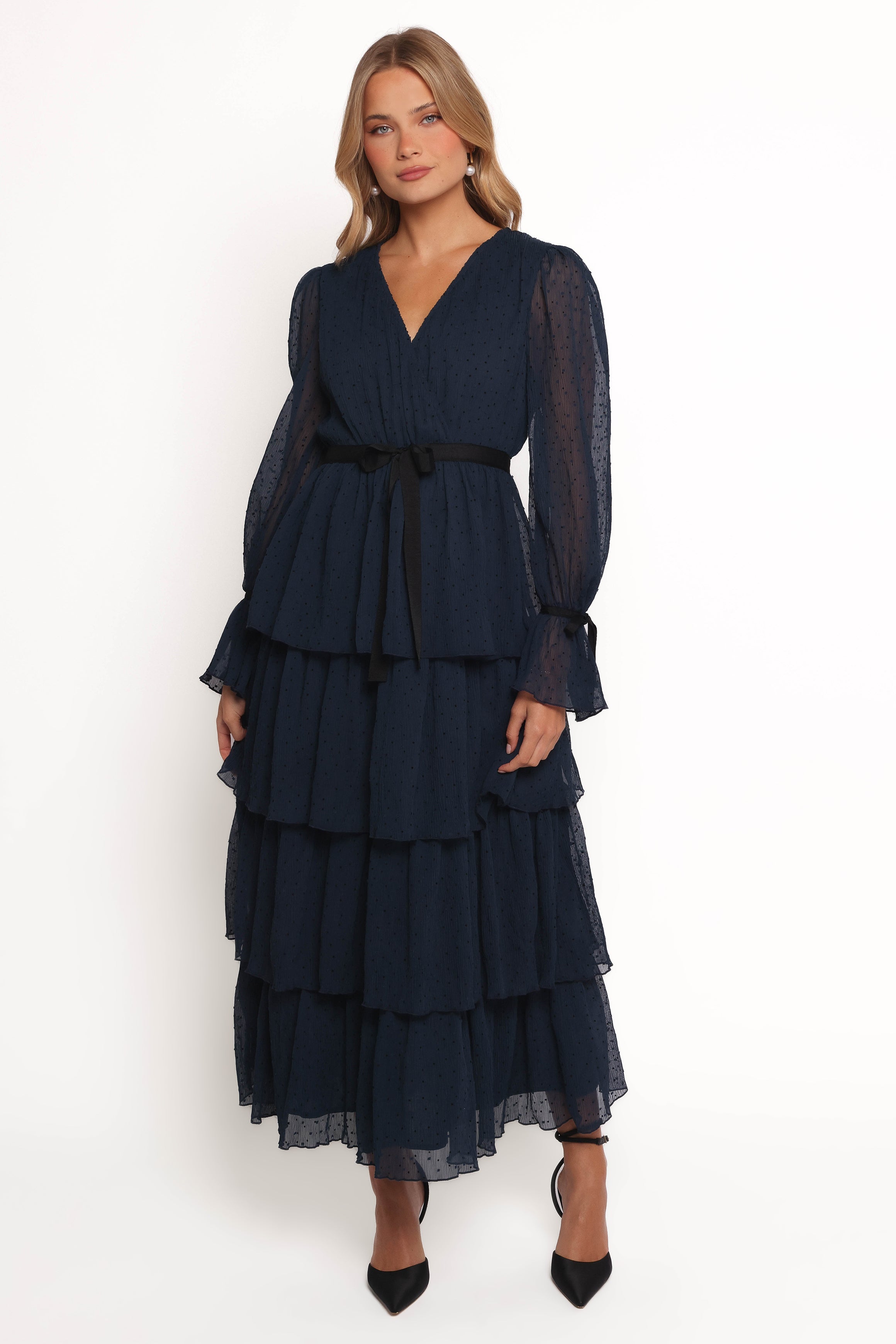 Petal and Pup USA DRESSES Antoinette Long Sleeve Tiered Maxi Dress - Navy