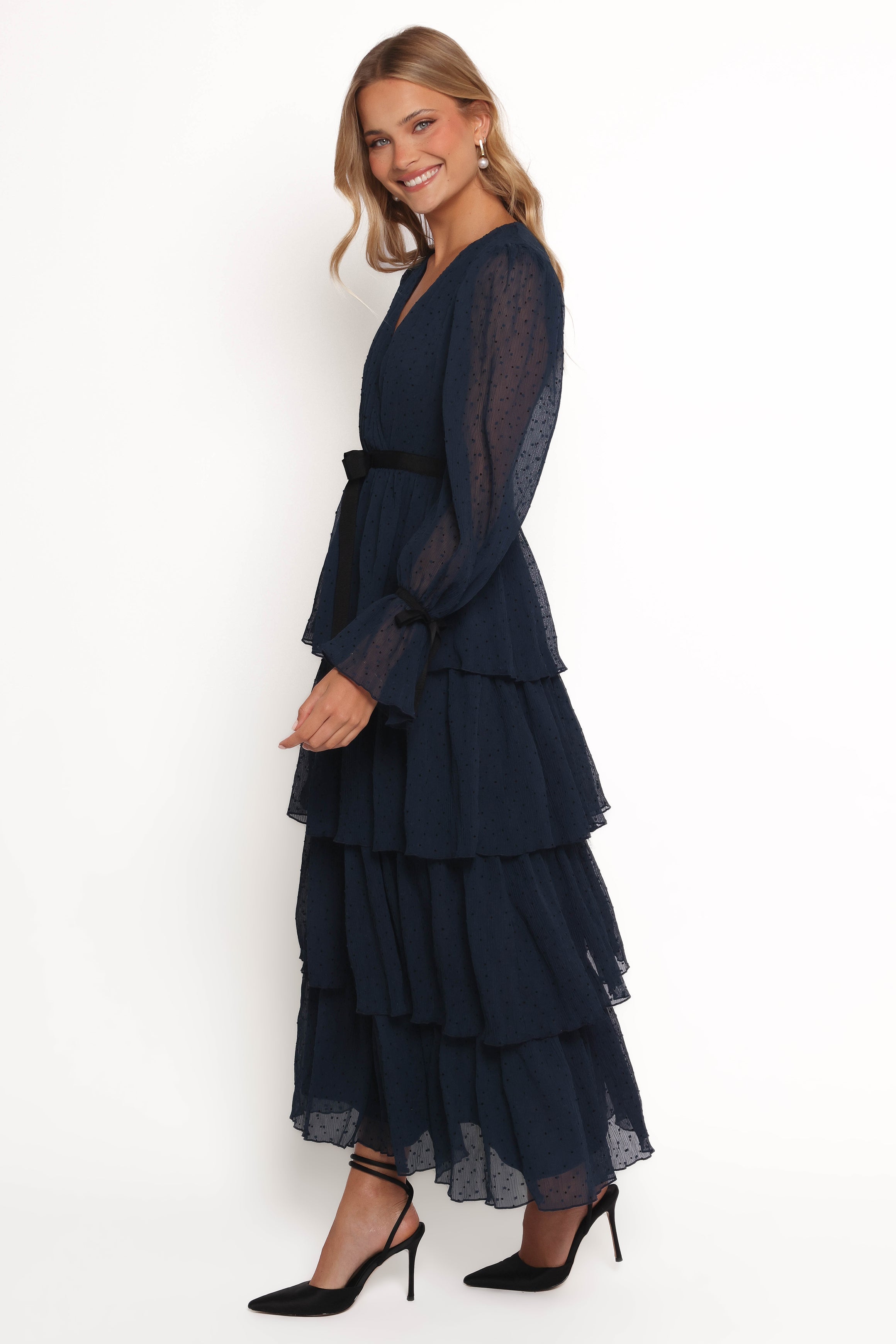Petal and Pup USA DRESSES Antoinette Long Sleeve Tiered Maxi Dress - Navy