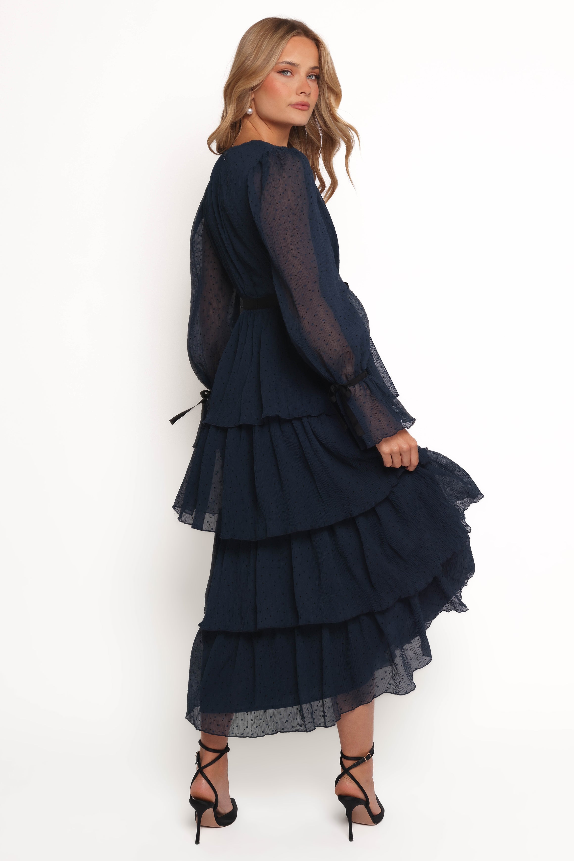 Petal and Pup USA DRESSES Antoinette Long Sleeve Tiered Maxi Dress - Navy