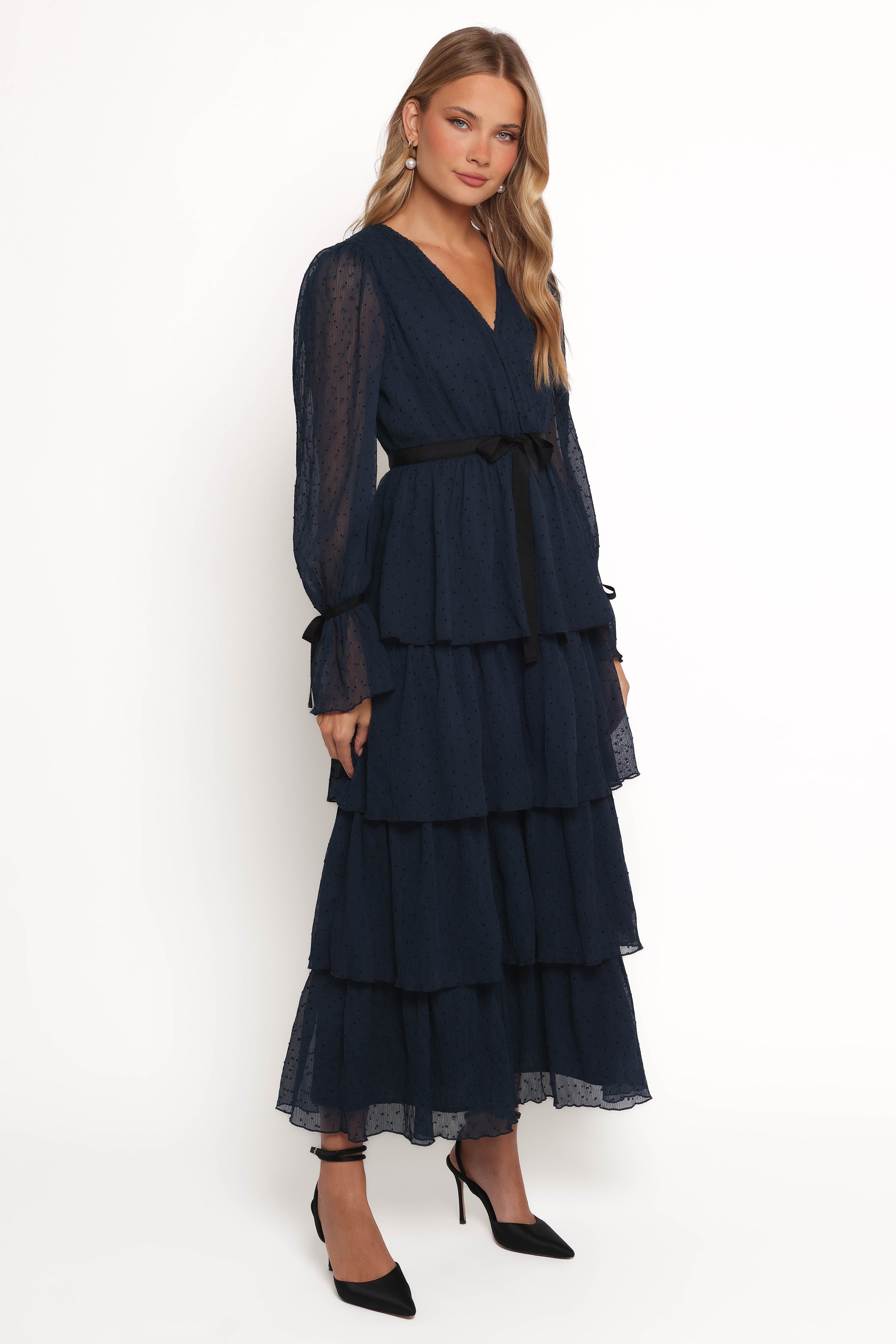 Petal and Pup USA DRESSES Antoinette Long Sleeve Tiered Maxi Dress - Navy