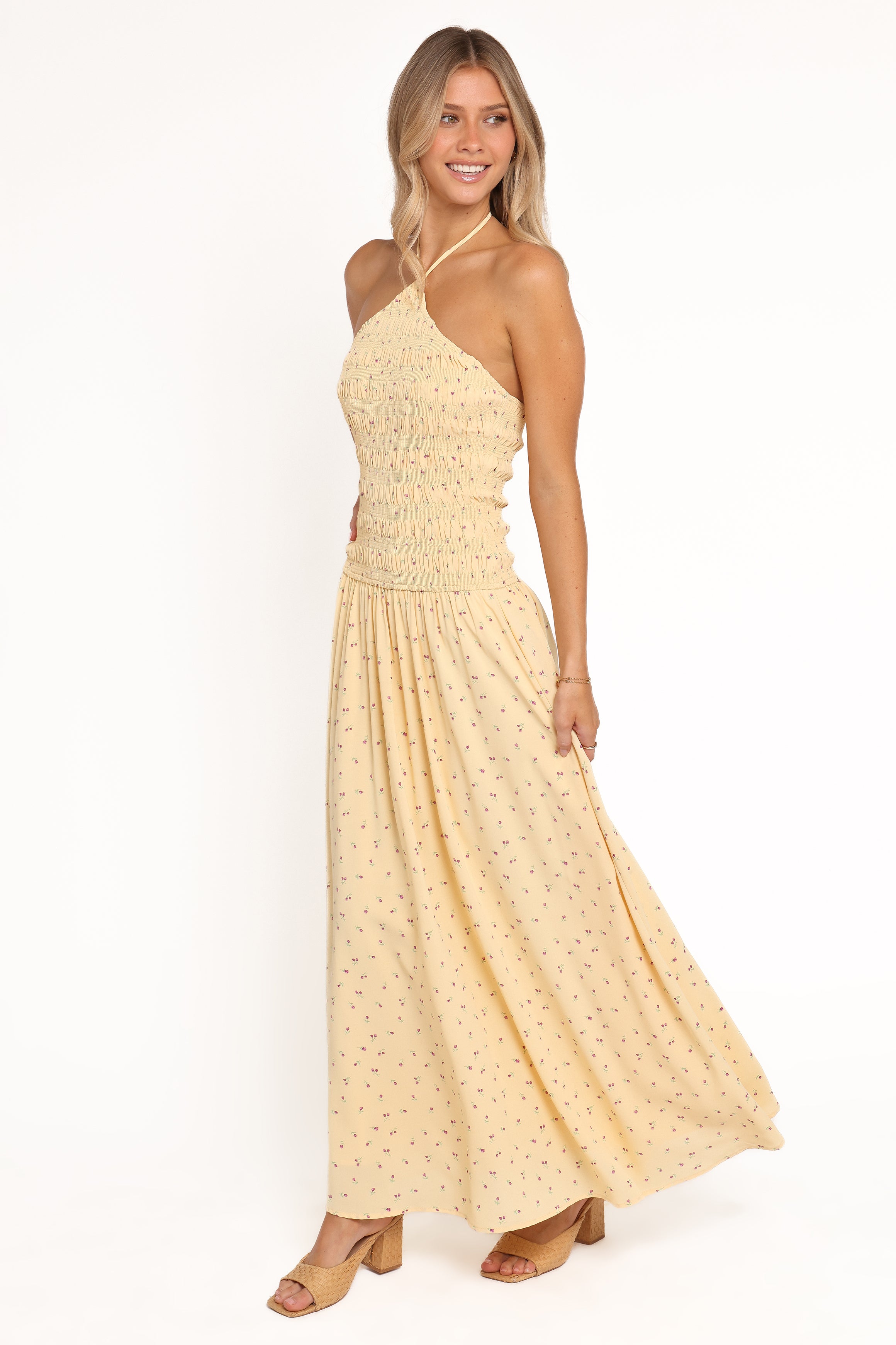 Petal and Pup USA DRESSES Aradia Halter Maxi Dress - Yellow Floral