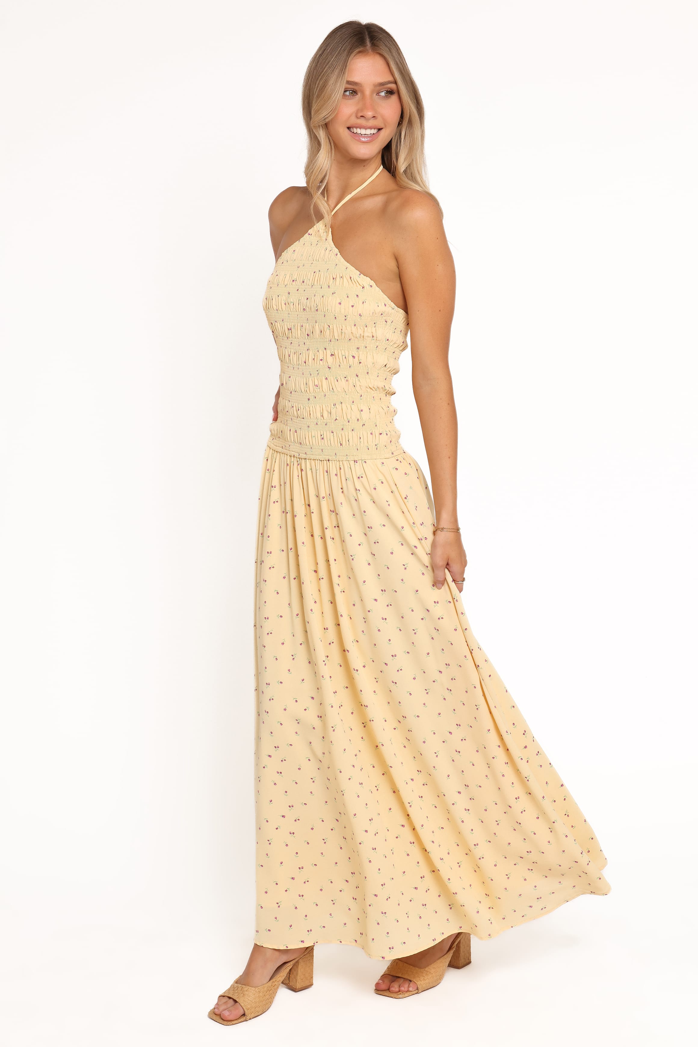 Petal and Pup USA DRESSES Aradia Halter Maxi Dress - Yellow Floral