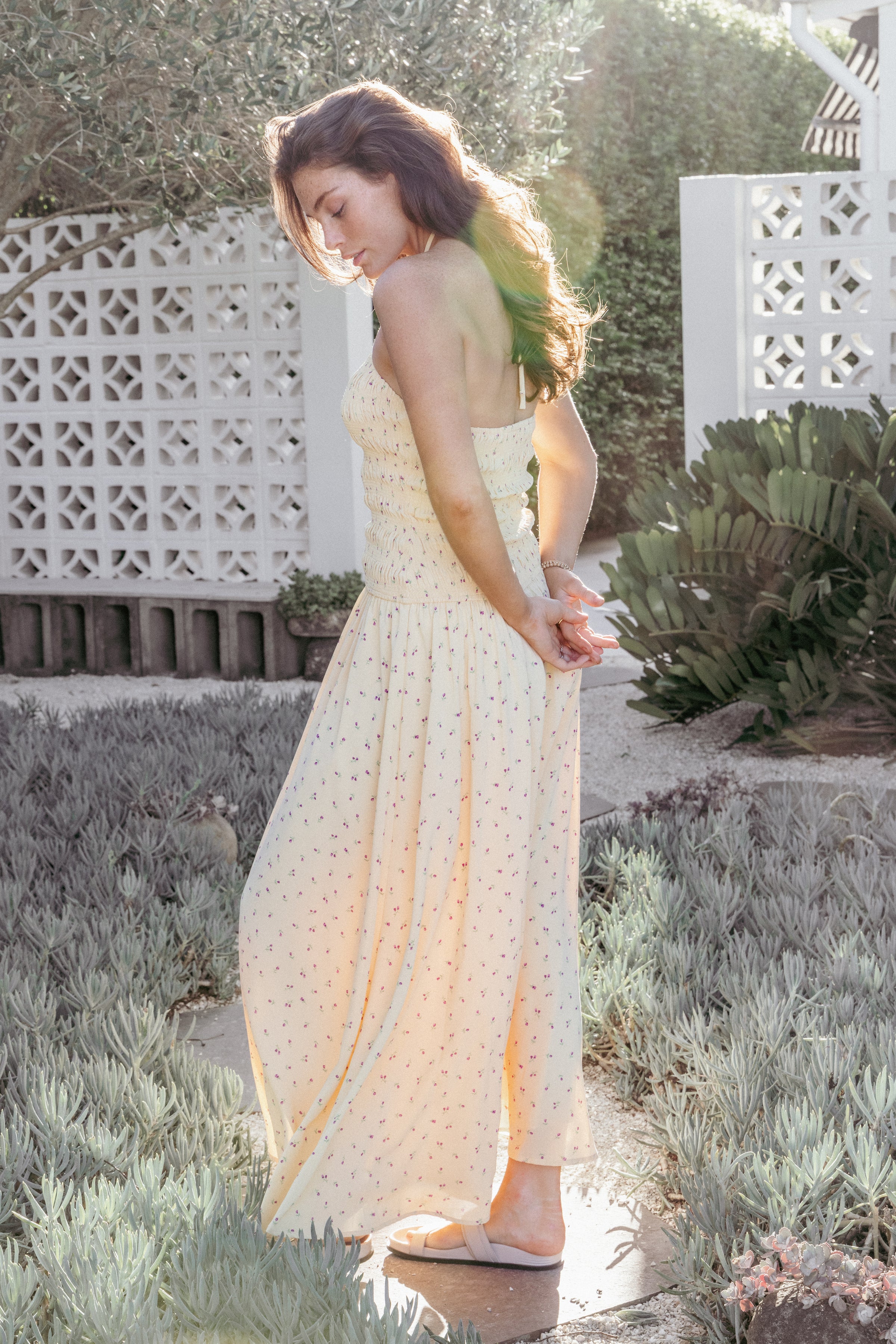 Petal and Pup USA DRESSES Aradia Halter Maxi Dress - Yellow Floral