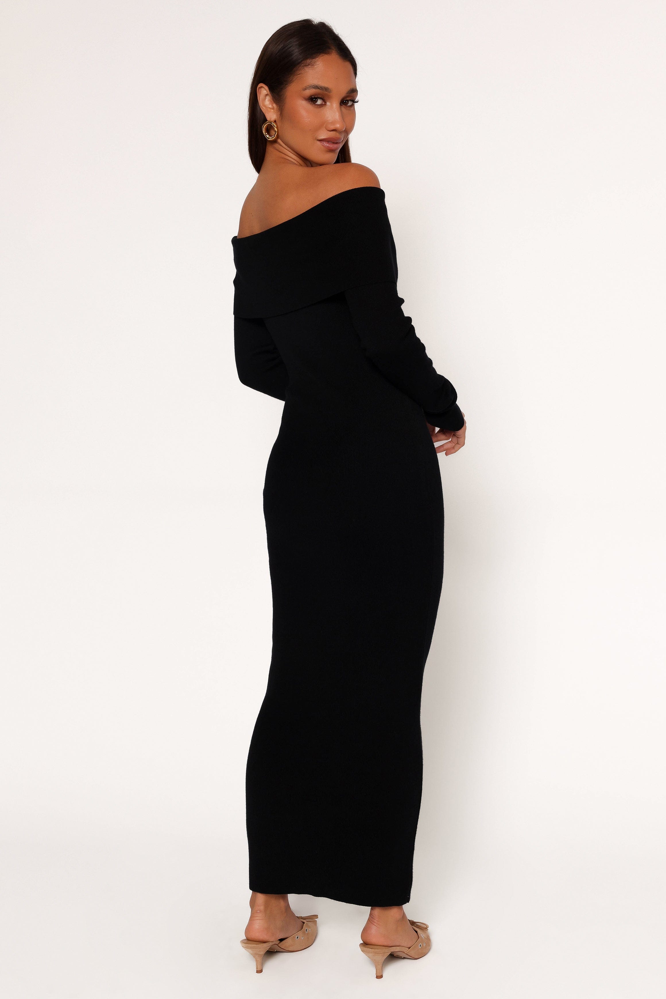 Petal and Pup USA DRESSES Archie Off the Shoulder Midi Dress - Black