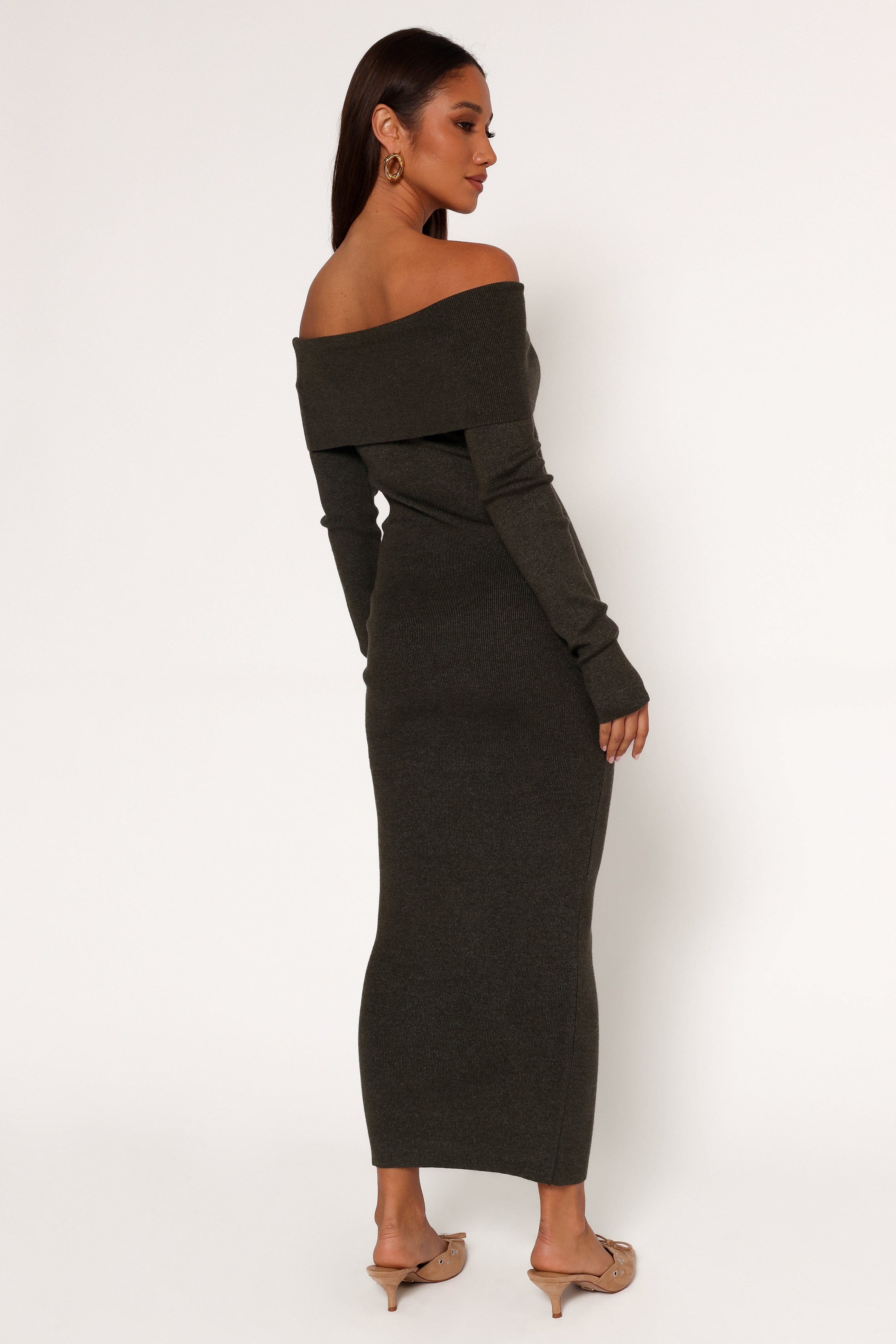 Petal and Pup USA DRESSES Archie Off The Shoulder Midi Dress - Olive