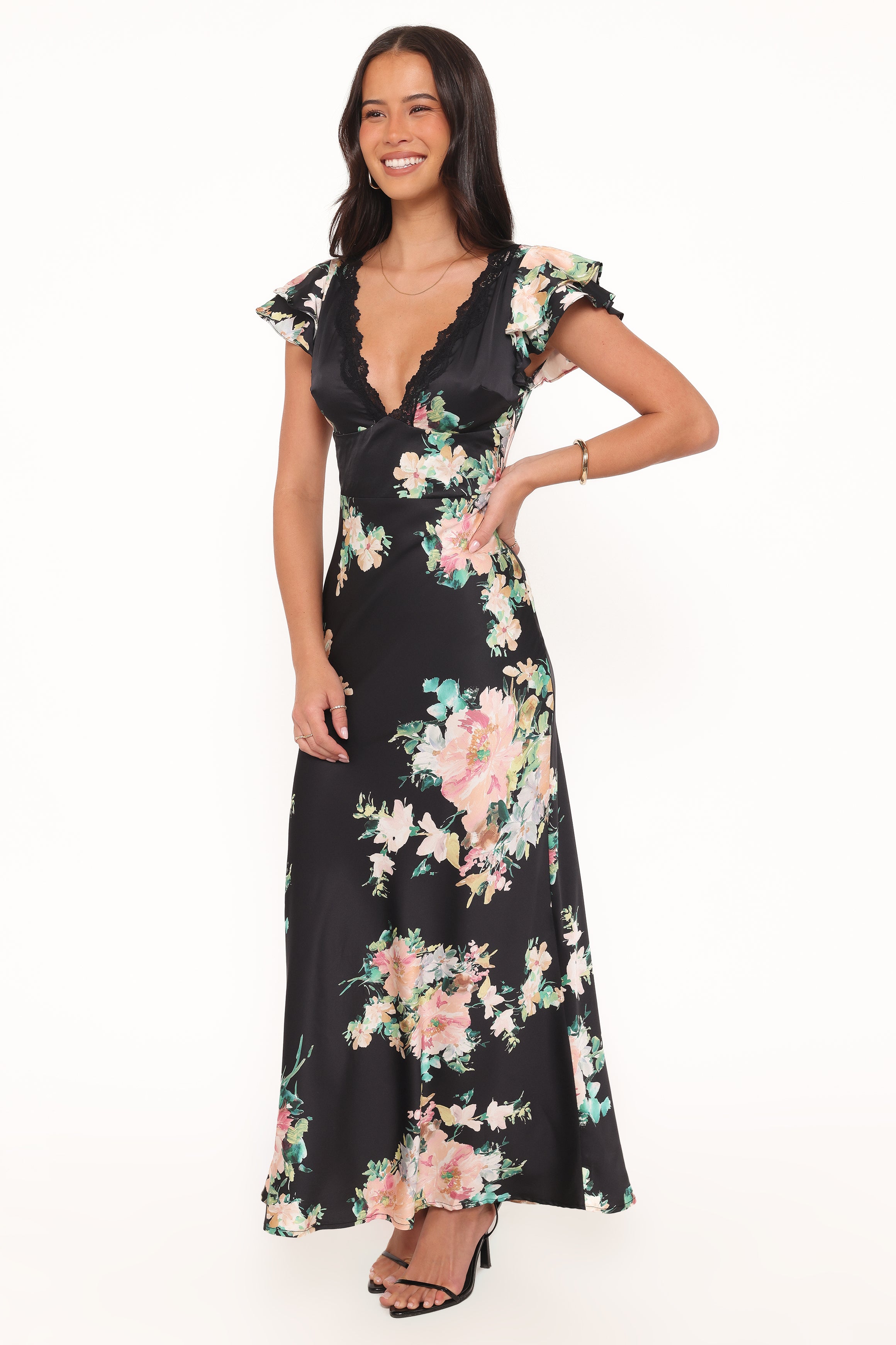 Petal and Pup USA DRESSES Arella Maxi Dress - Black Floral