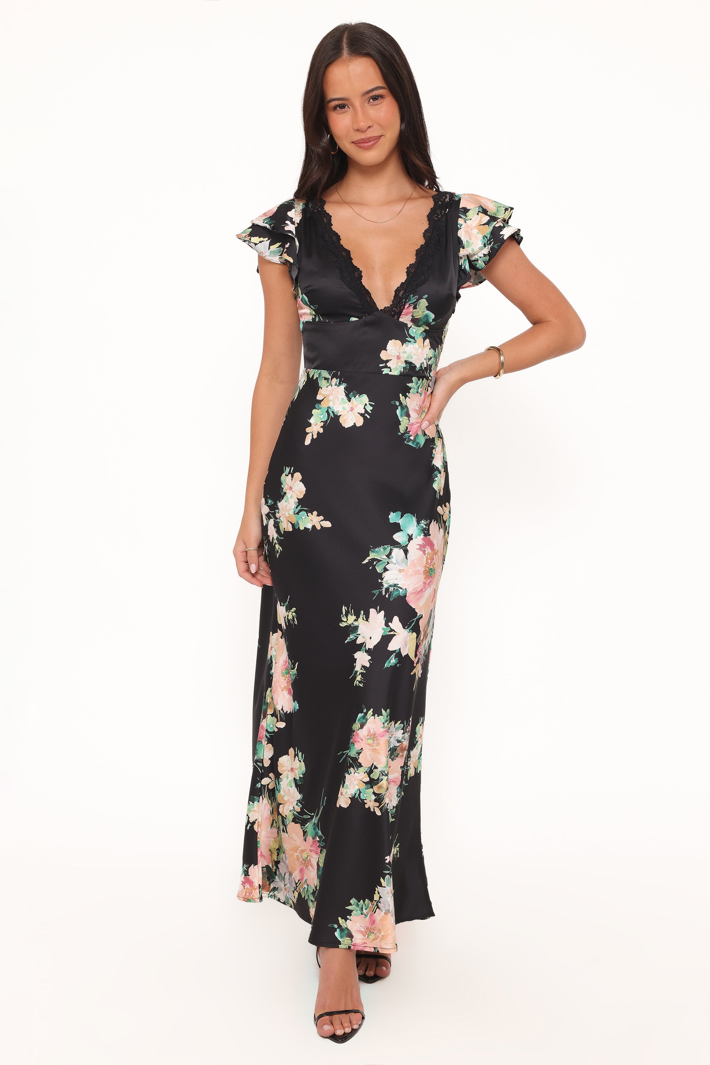 Petal and Pup USA DRESSES Arella Maxi Dress - Black Floral