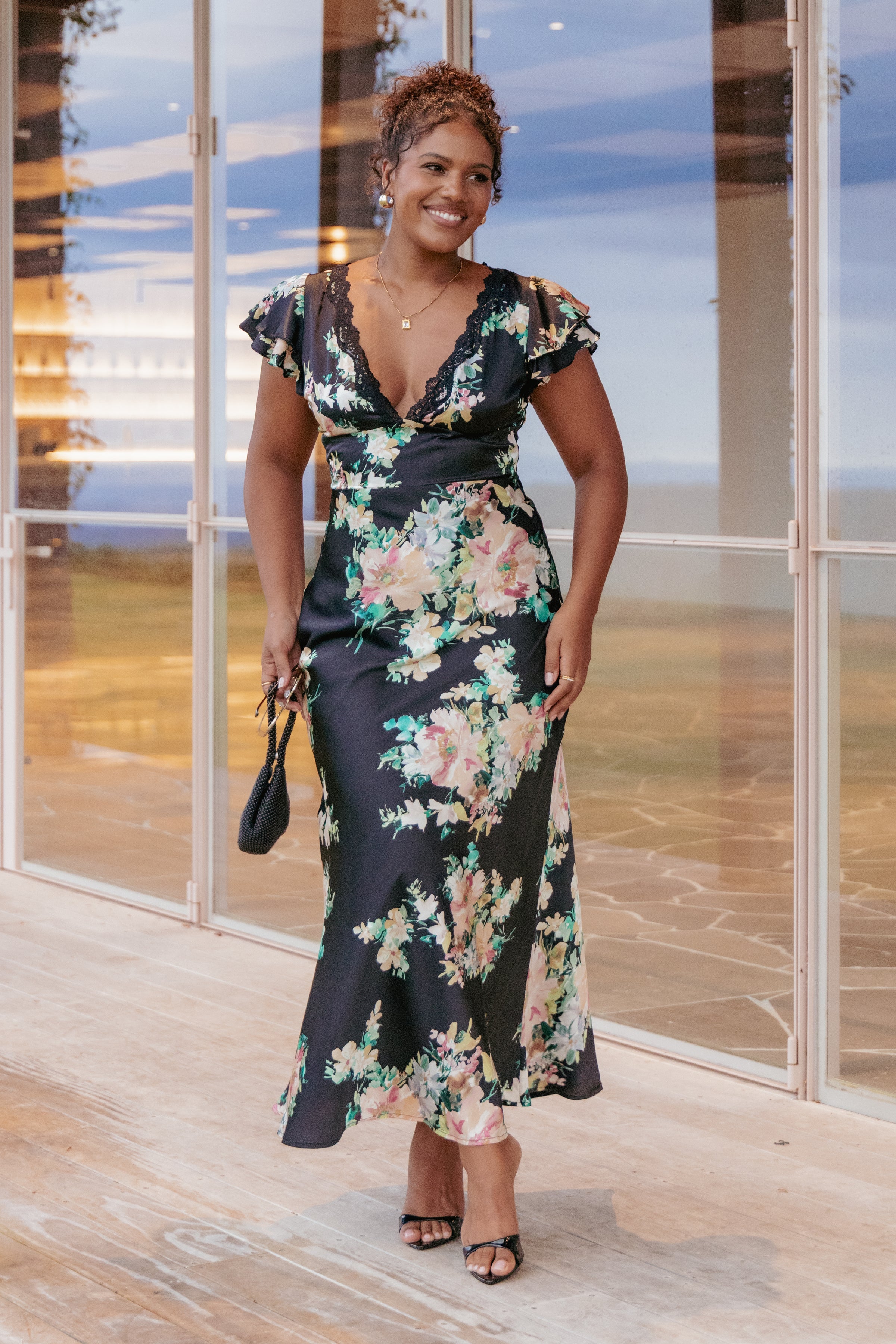 Petal and Pup USA DRESSES Arella Maxi Dress - Black Floral