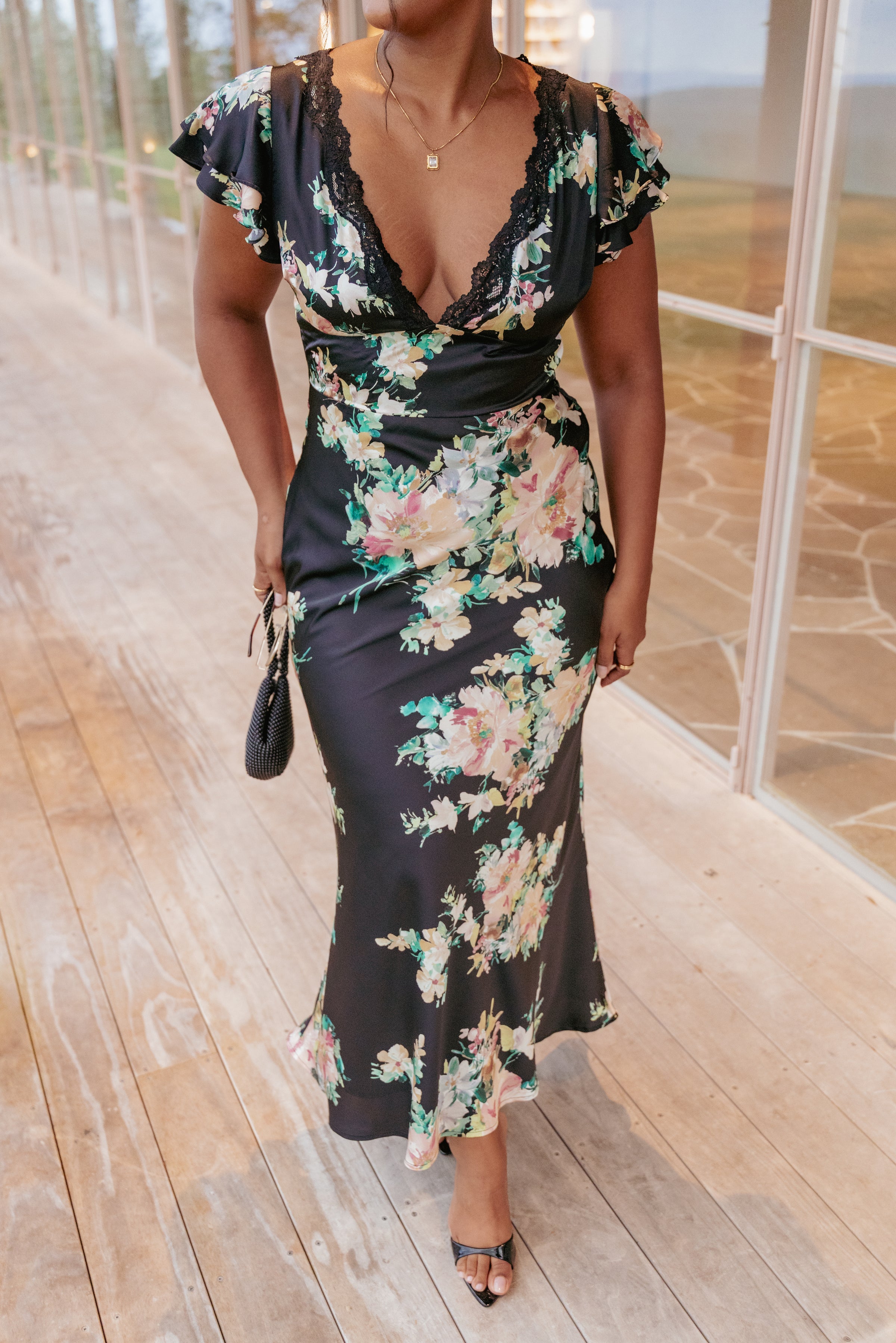 Petal and Pup USA DRESSES Arella Maxi Dress - Black Floral